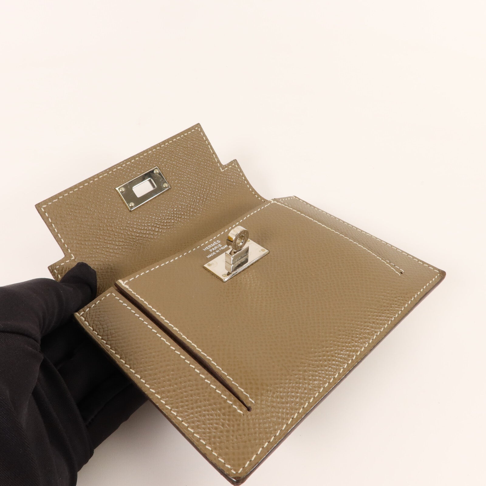 HERMES Epsom皮革Kelly Pocket Compact Wallet錢包Etoupe