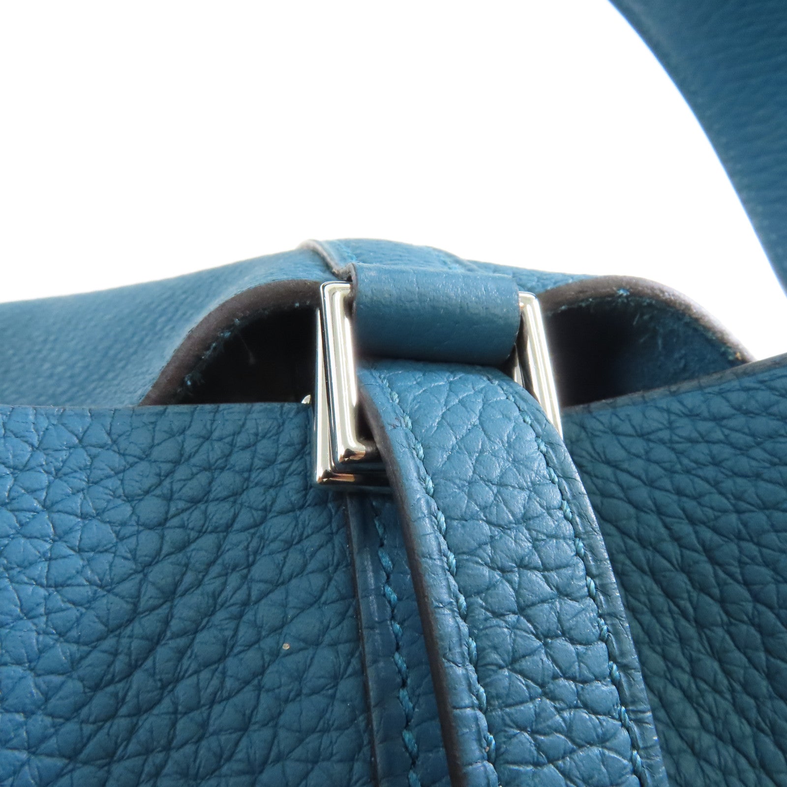 HERMES Clemence皮革Picotin MM Tote Bag銀扣手挽袋Bleu Paon/孔雀藍色