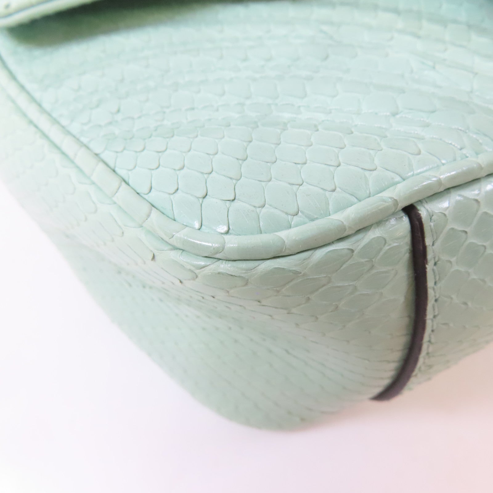 GUCCI 【激減優惠】蛇皮皮革GG Marmont銀扣鏈帶肩背袋淺綠色