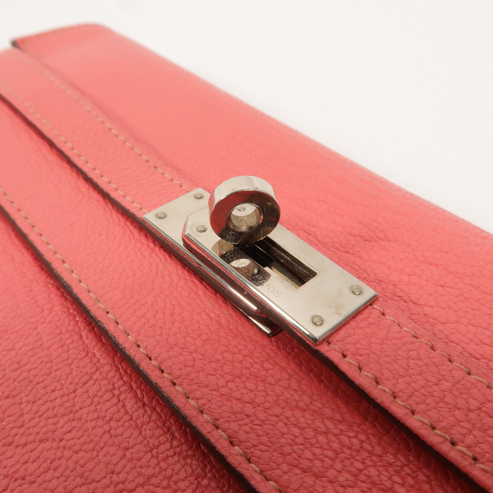 HERMES Chevre皮革Kelly Long Wallet長錢包Rose Lipstick