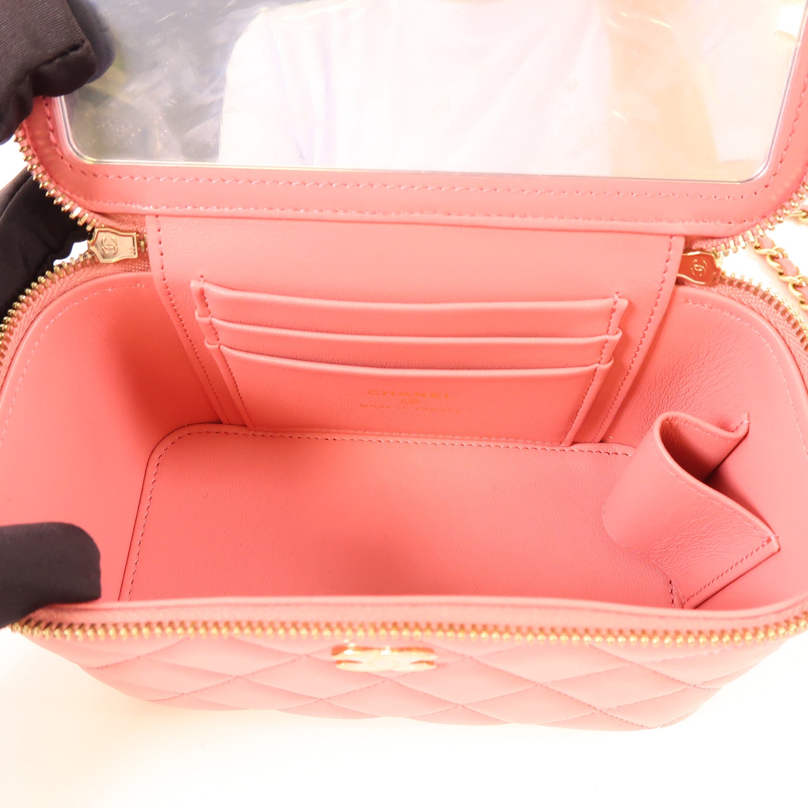 CHANEL CC GHW Top Handle Vanity Case 2 Way Bag AP2199 Lambskin Leather Pink