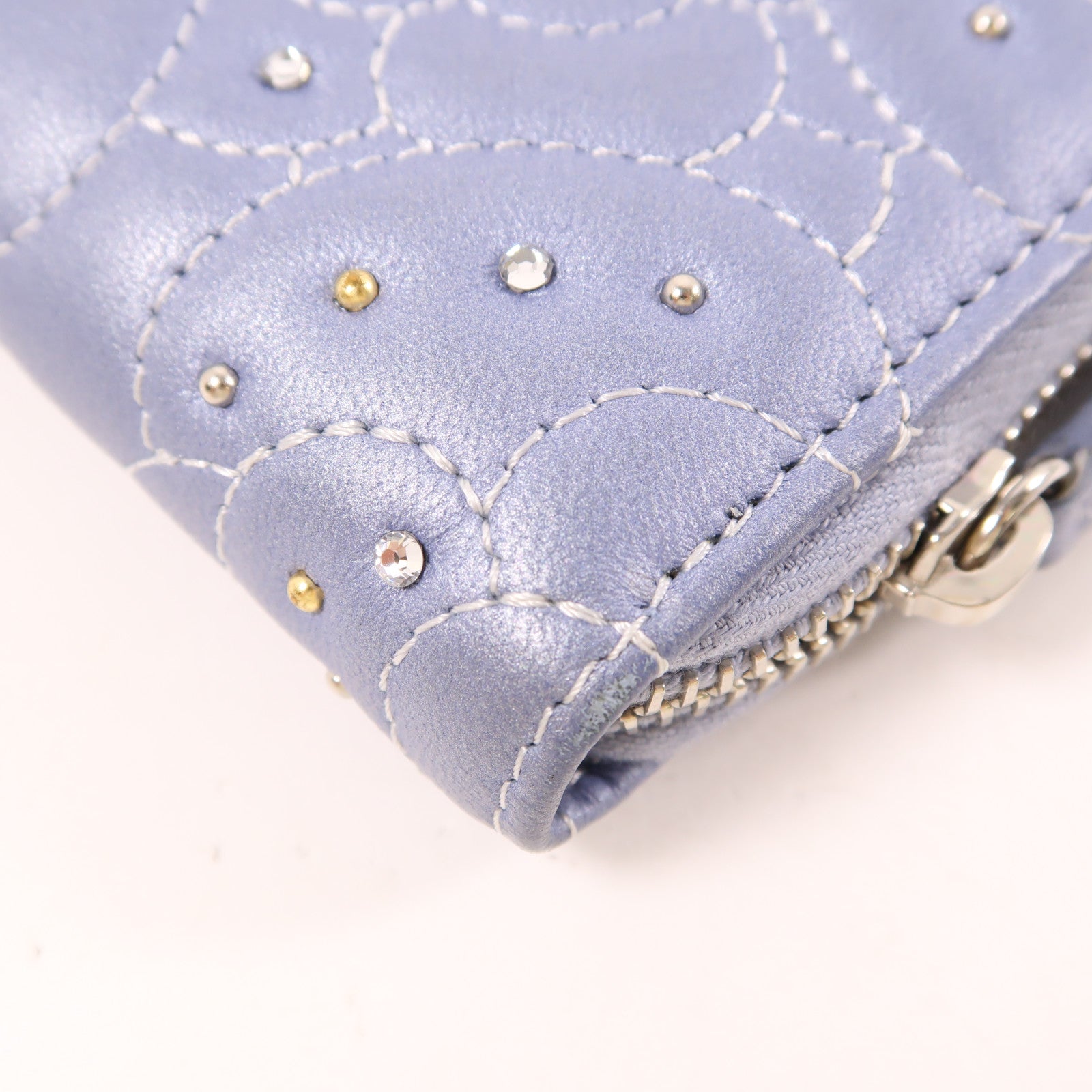 CHANEL 羊皮皮革Zipper Wallet銀扣錢包淺藍色