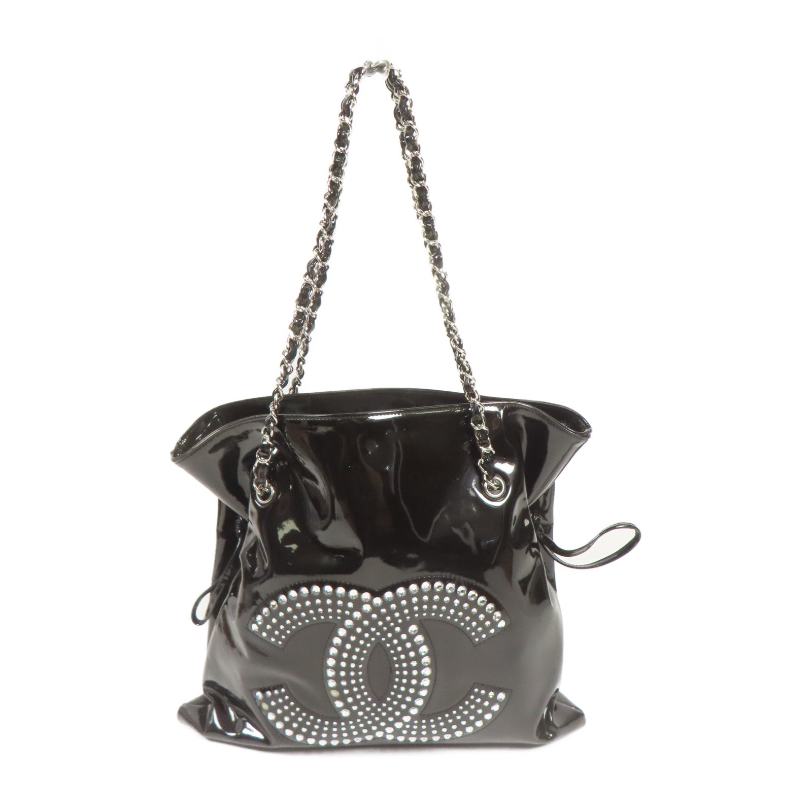 CHANEL 漆皮皮革Shoulder Bag銀扣鏈帶肩背袋