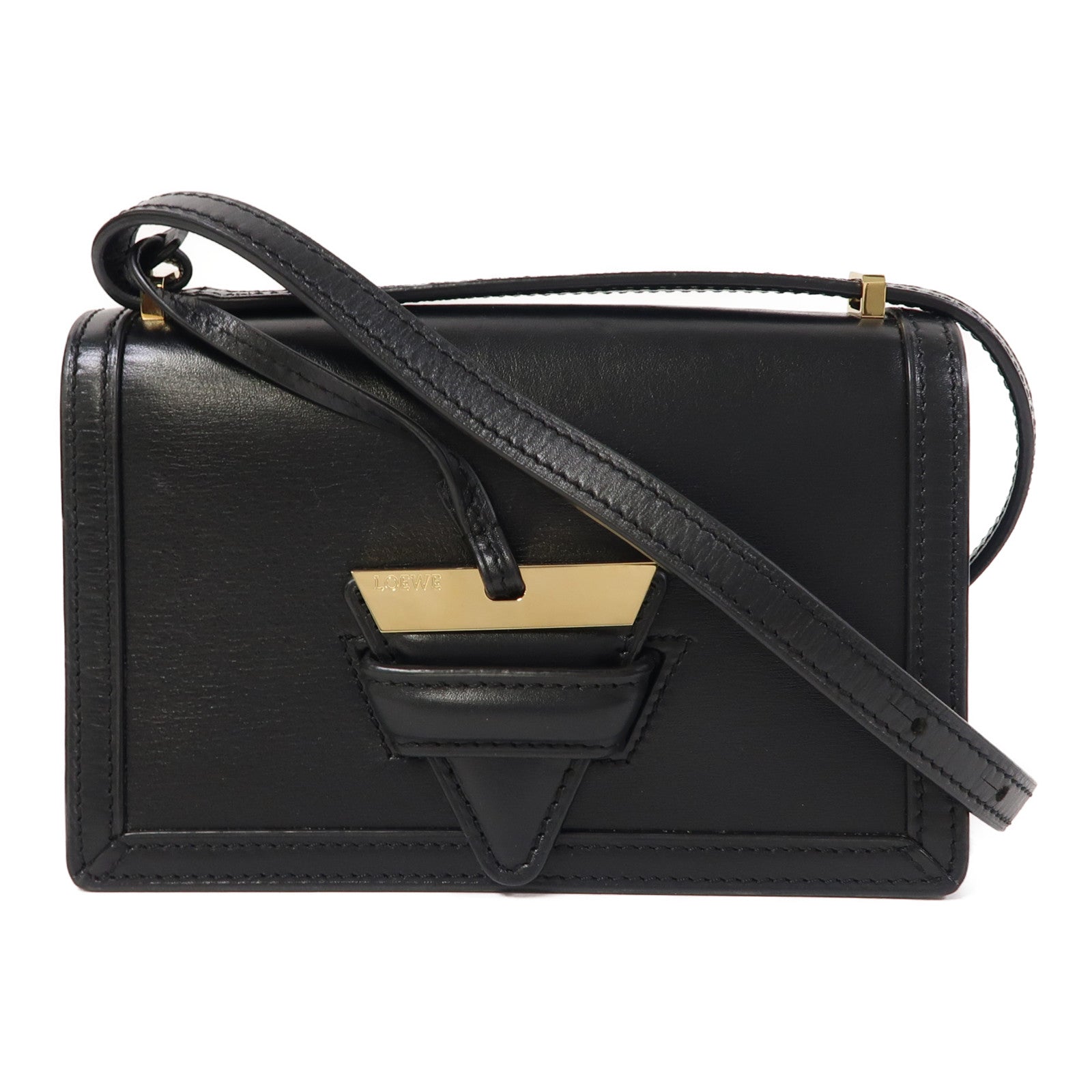 LOEWE 牛皮皮革Barcelona金扣肩背袋黑色