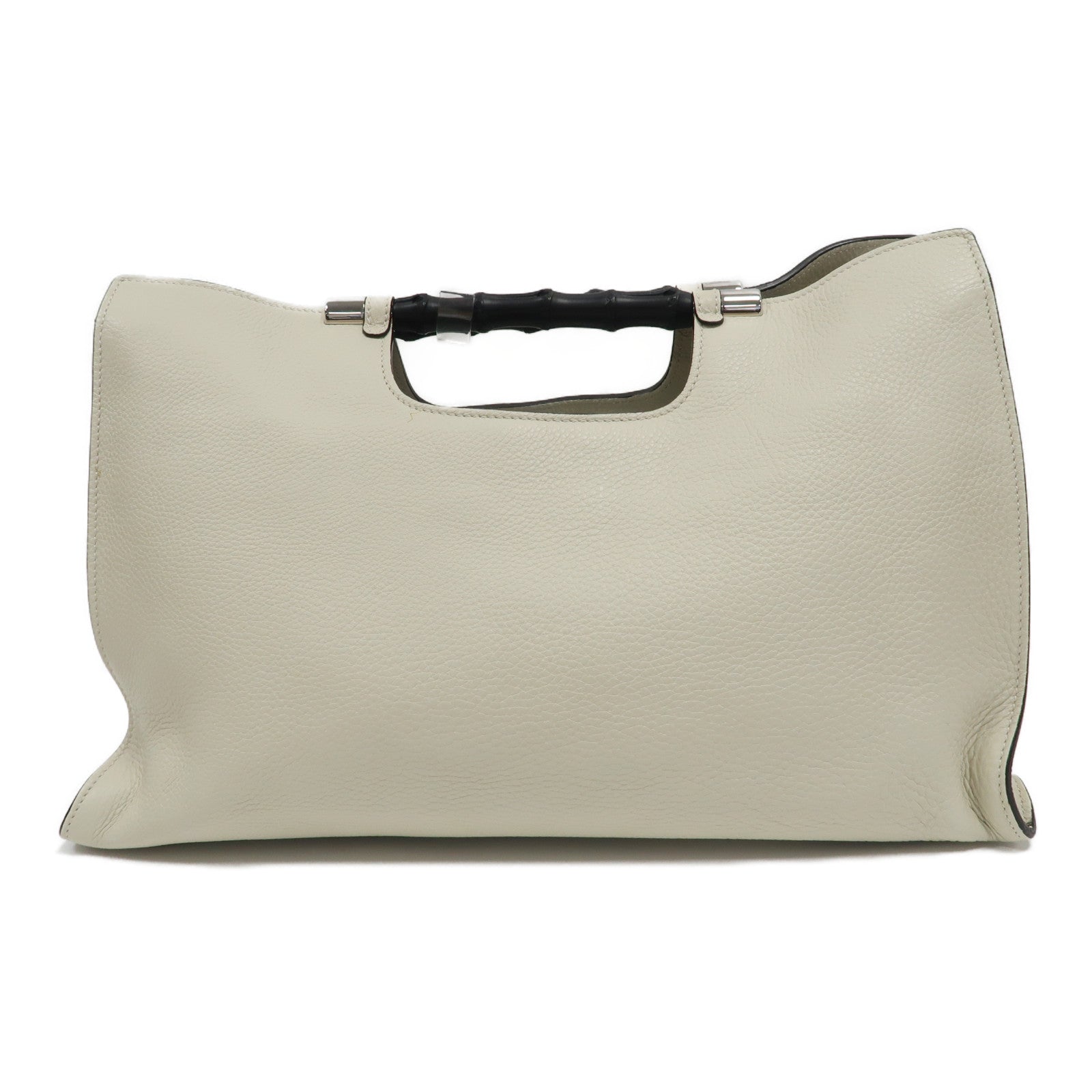 GUCCI 【激減優惠】牛皮皮革Bamboo Daily Shopper Shoulder Bag銀扣手挽肩背兩用袋白色