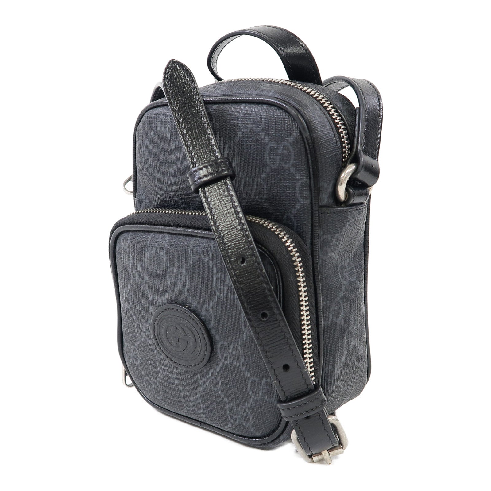 GUCCI 【激減優惠】塗層帆布Shoulder Bag銀扣肩背袋黑色