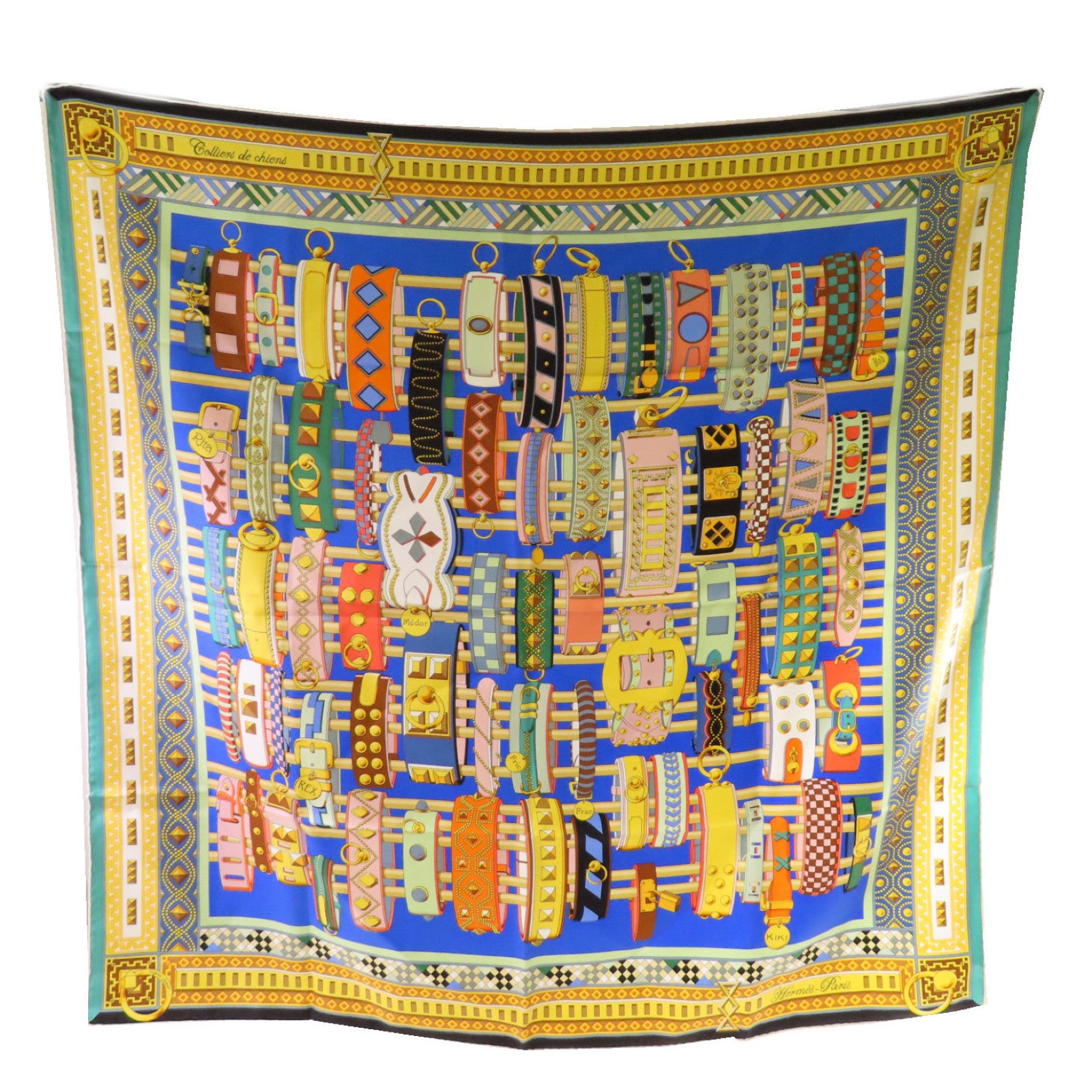 HERMES 絲質90x90 Scarf絲巾黃色/彩色