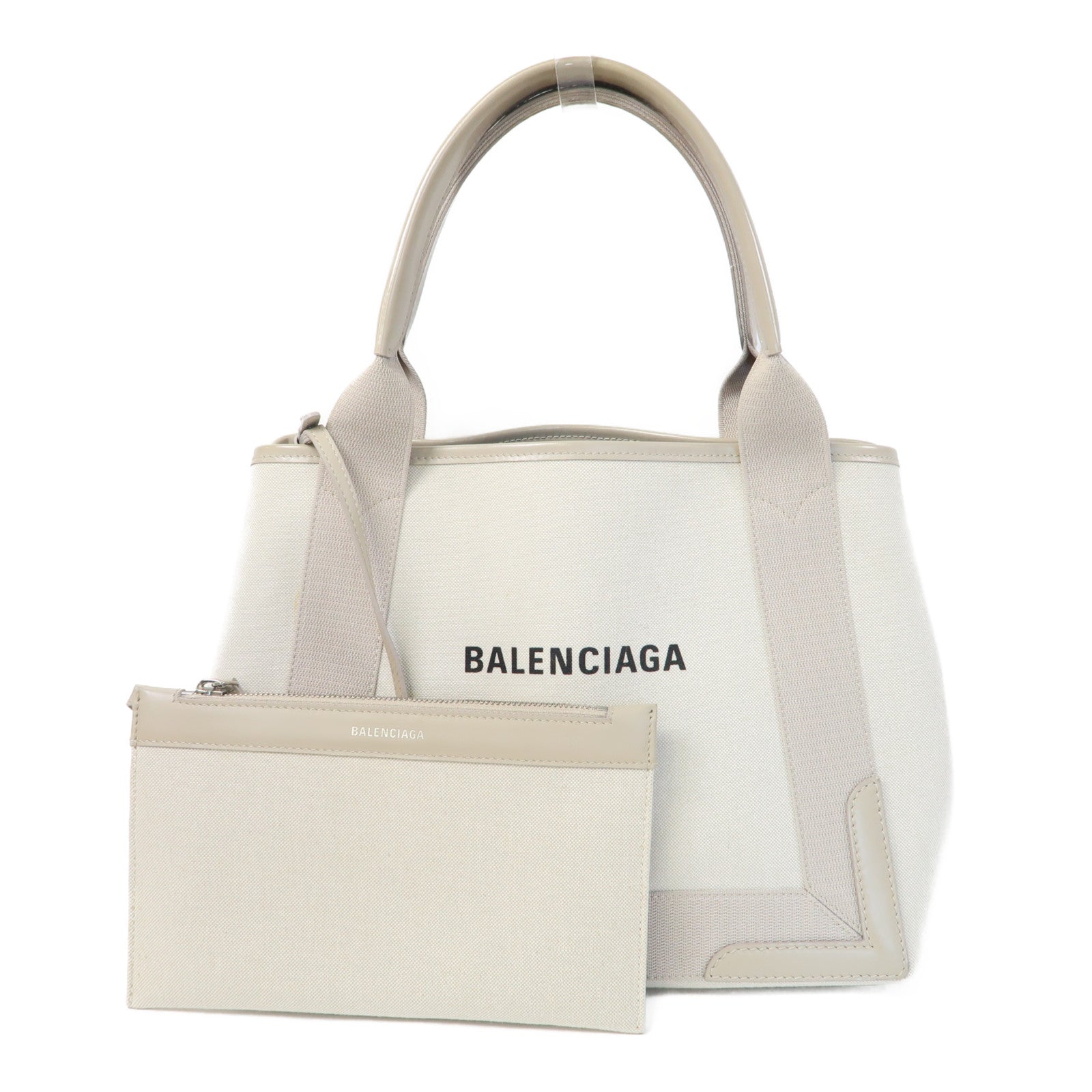 BALENCIAGA 帆布Tote Bag銀扣手挽袋米色