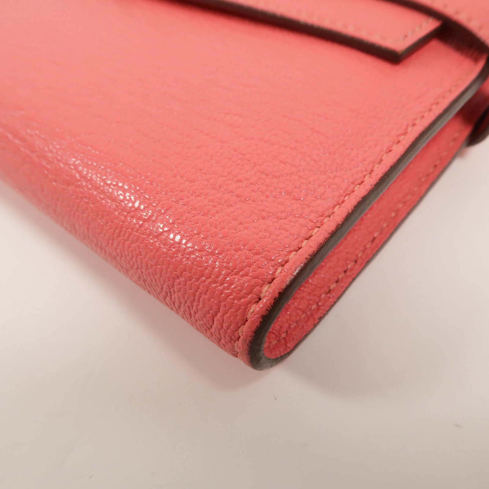HERMES Chevre皮革Kelly Long Wallet長錢包Rose Lipstick