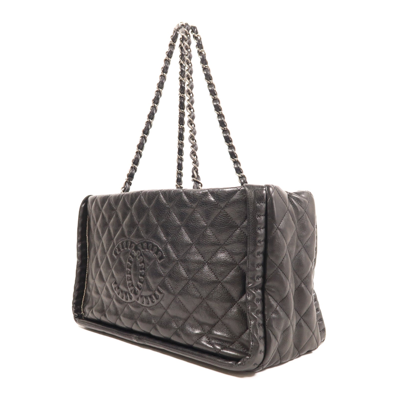 CHANEL 牛皮皮革Shoulder Bag銀扣鏈帶肩背袋