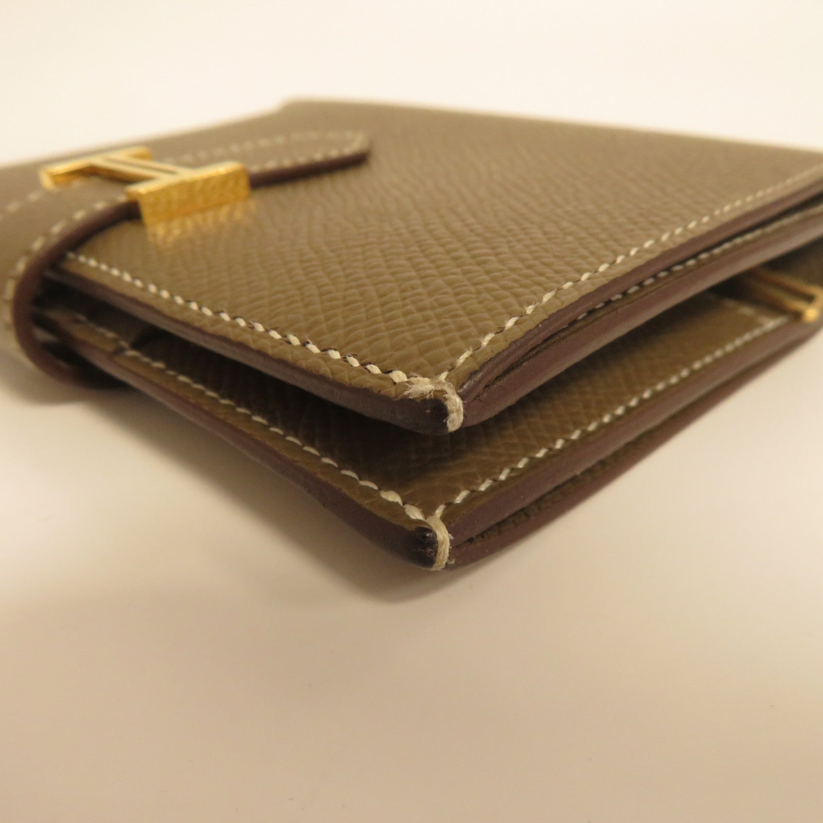 HERMES 【激減優惠】Epsom皮革Bearn Compact Wallet金扣錢包啡色