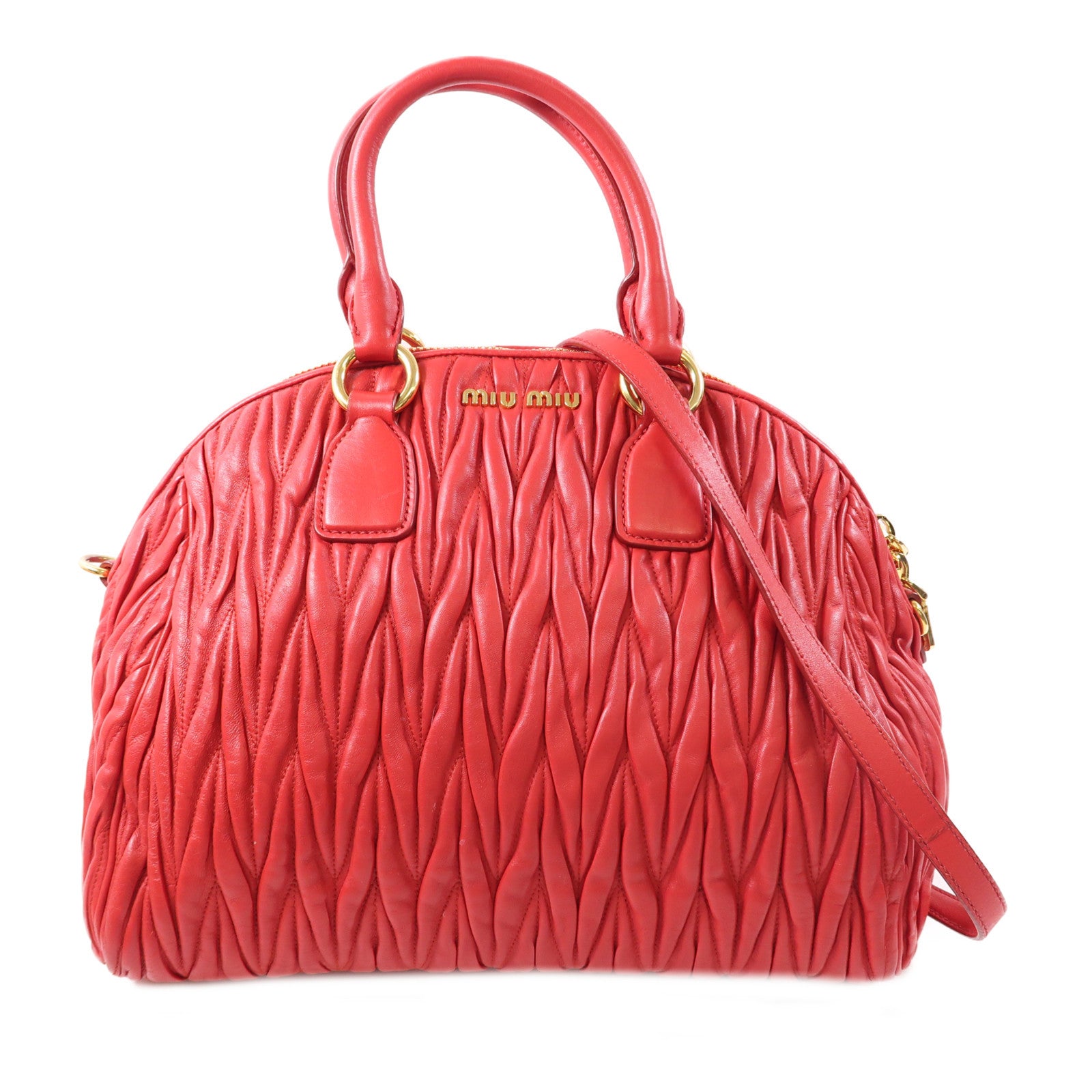 Miu Miu 牛皮皮革Matelasse金扣手挽肩背兩用袋紅色