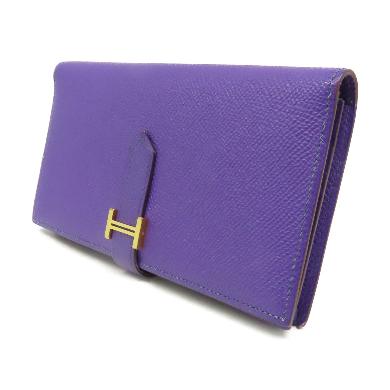 HERMES 【激減優惠】Epsom皮革Bearn Wallet金扣長錢包紫色