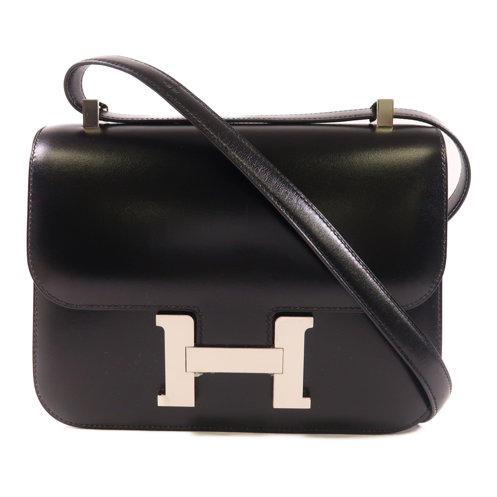 HERMES 皮革Constance 24肩背袋銀扣肩背袋Noir