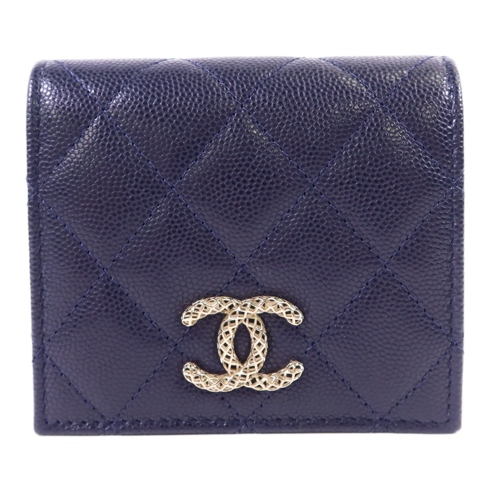 CHANEL 牛皮皮革Bifold Wallet金扣錢包