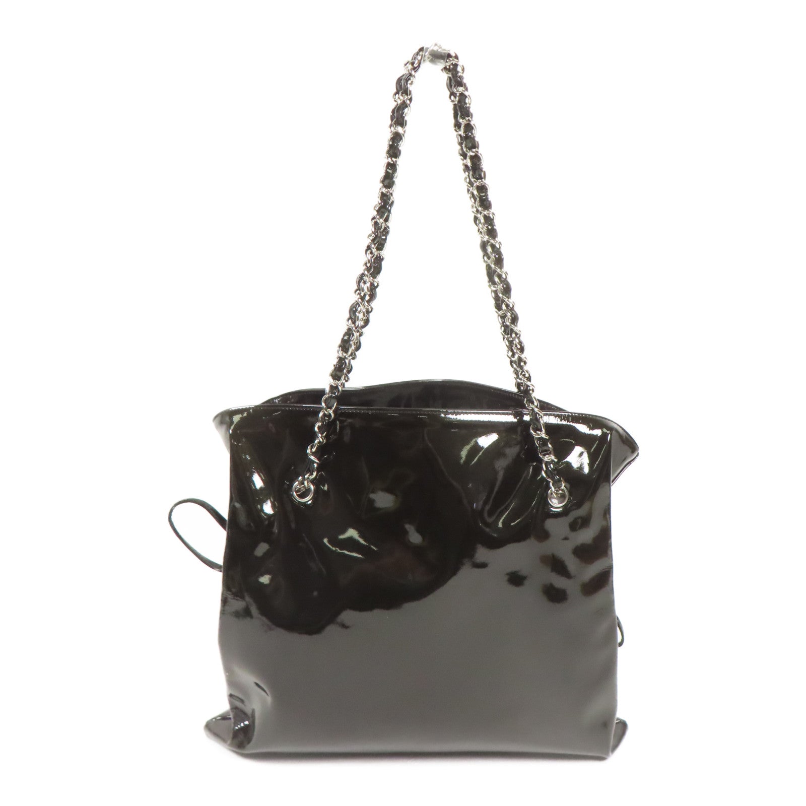 CHANEL 漆皮皮革Shoulder Bag銀扣鏈帶肩背袋