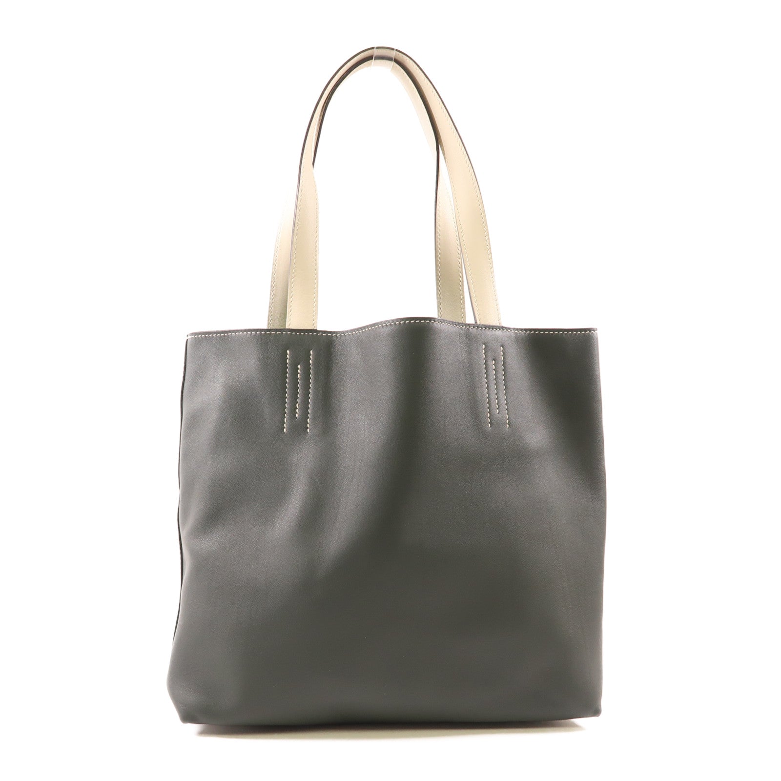HERMES Swift皮革Double Sens 28肩背袋/手挽袋Bambou/Vert Anglais/Gris Perle