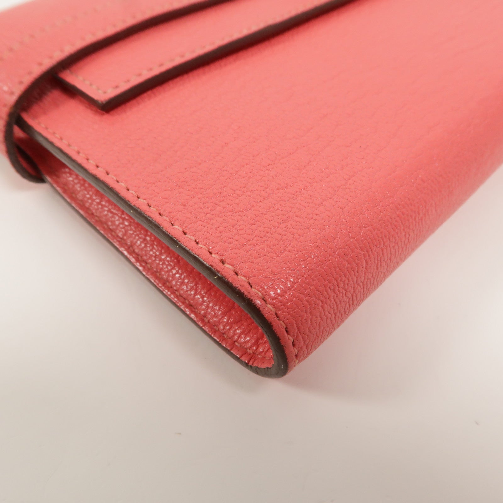 HERMES Chevre皮革Kelly Long Wallet長錢包Rose Lipstick