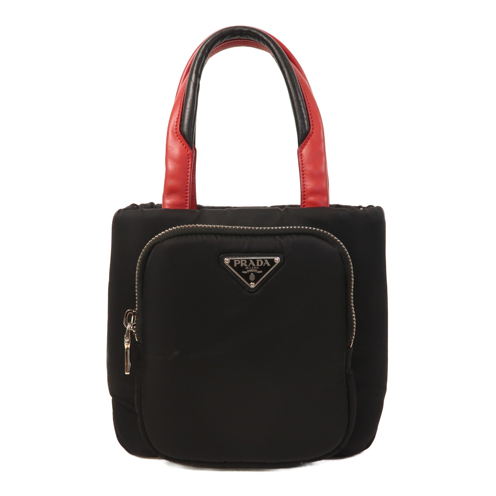 PRADA 尼龍Hand Bag銀扣手挽袋黑色/紅色