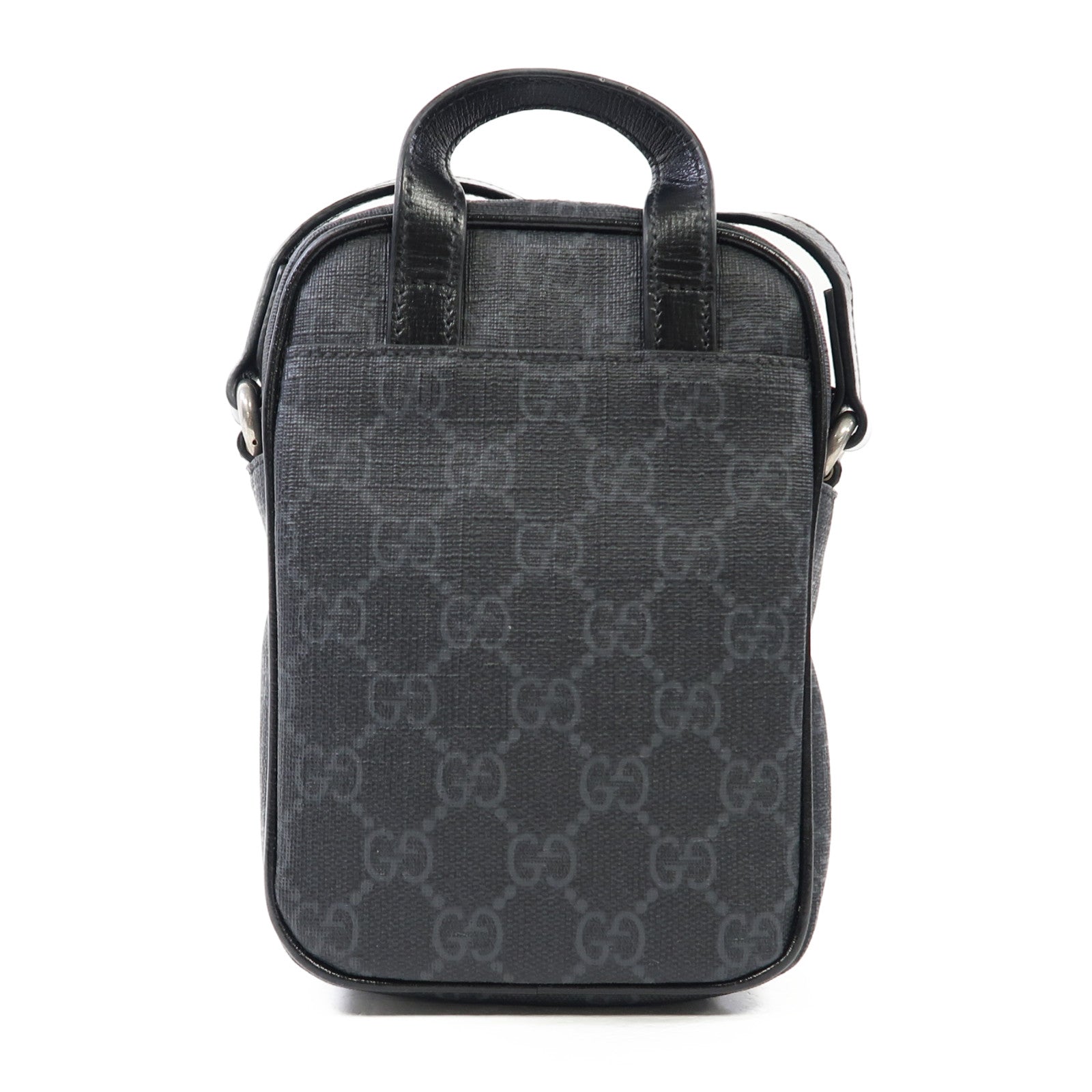 GUCCI 【激減優惠】塗層帆布Shoulder Bag銀扣肩背袋黑色