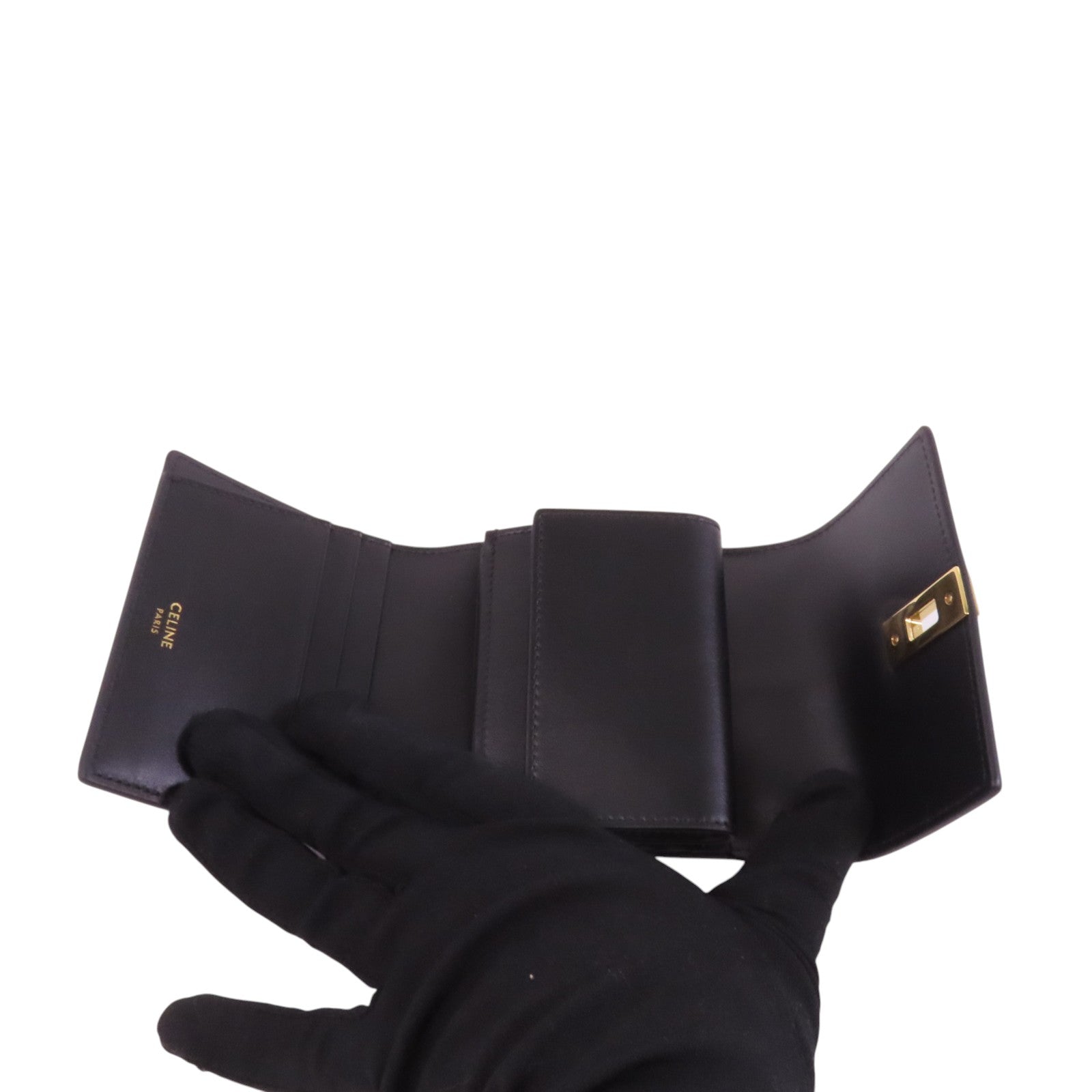 CELINE 牛皮皮革16 Trifold Wallet金扣短錢包