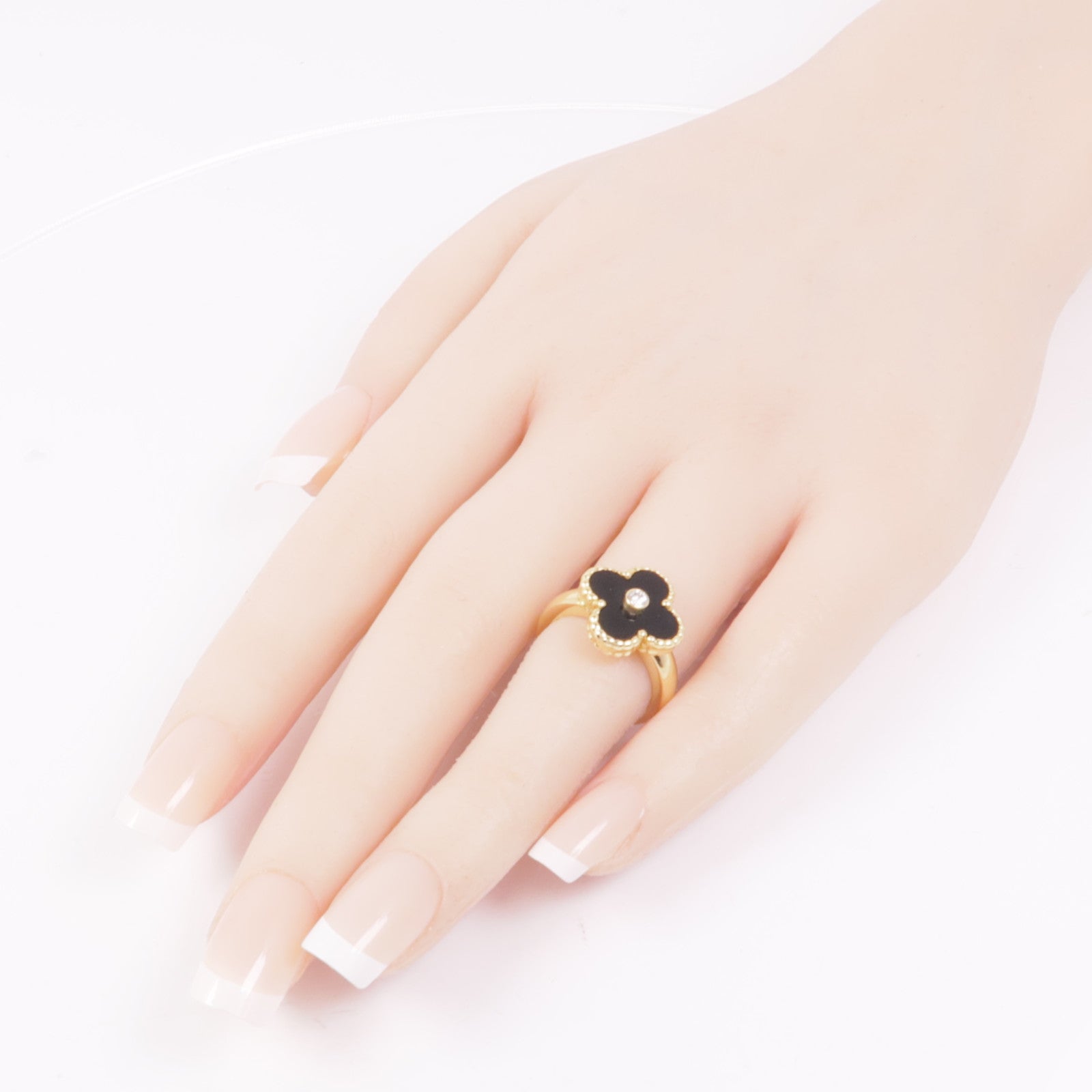 Van Cleef & Arpels 18K黃金Vintage Alhambra Ring鑽石/黑瑪瑙戒指VCA#49 US#5