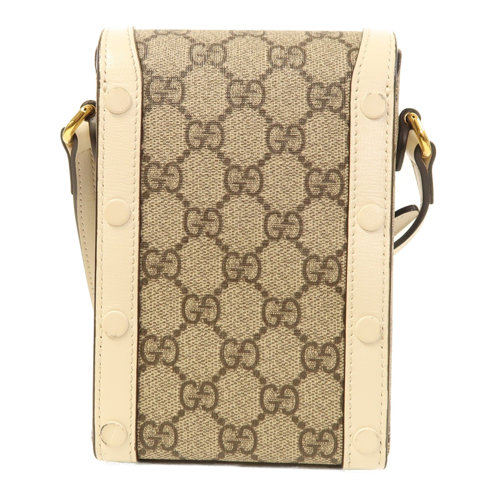 GUCCI 塗層帆布Horsebit 1955 Mini金扣肩背袋白色