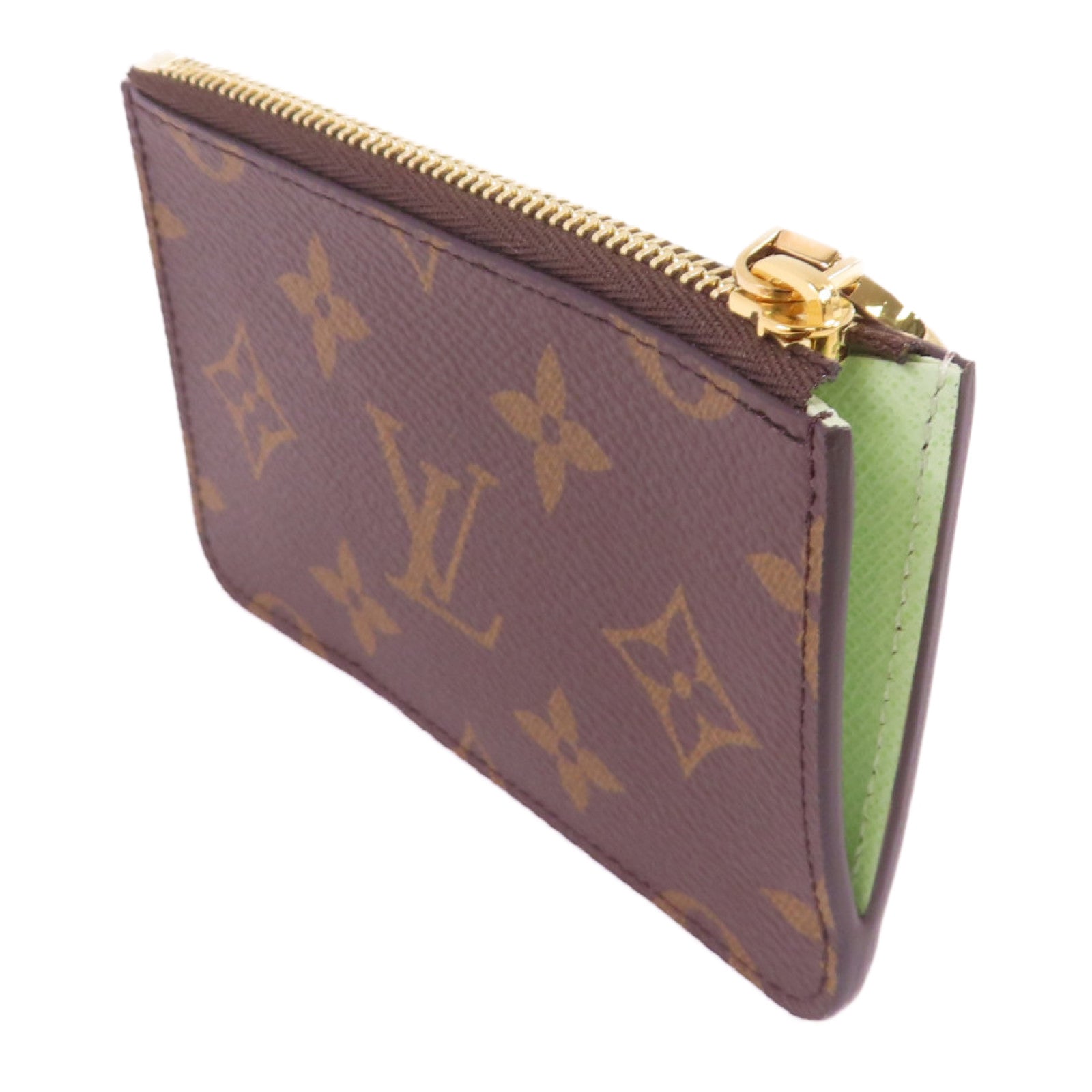 LOUIS VUITTON Monogram Romy Card Case金扣卡片套啡色/淺綠色