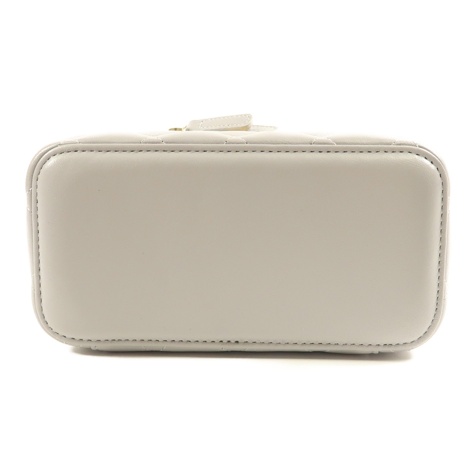 CHANEL CC GHW Vanity Case Chain Shoulder Bag Calfskin Leather Grey