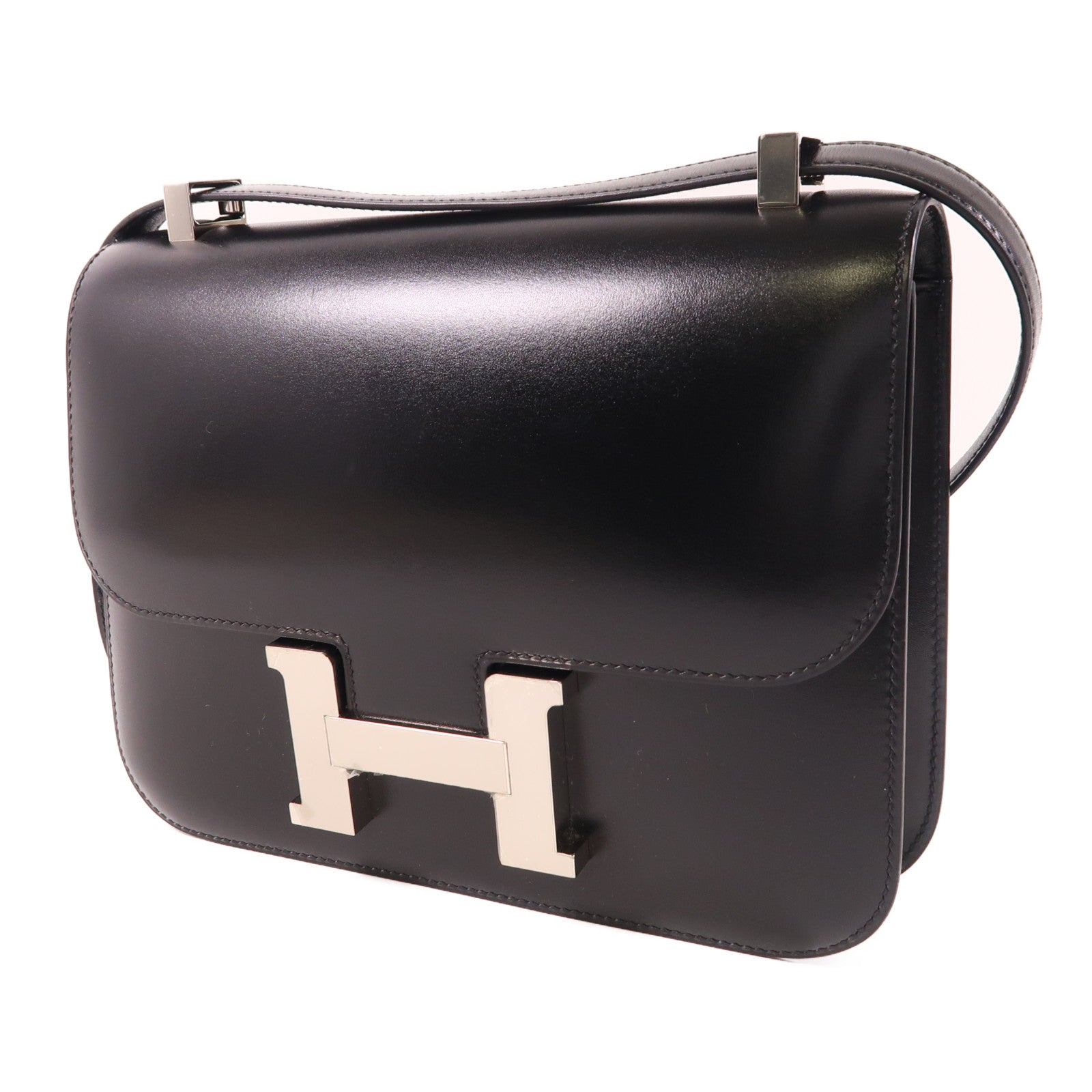 HERMES 皮革Constance 24肩背袋銀扣肩背袋Noir