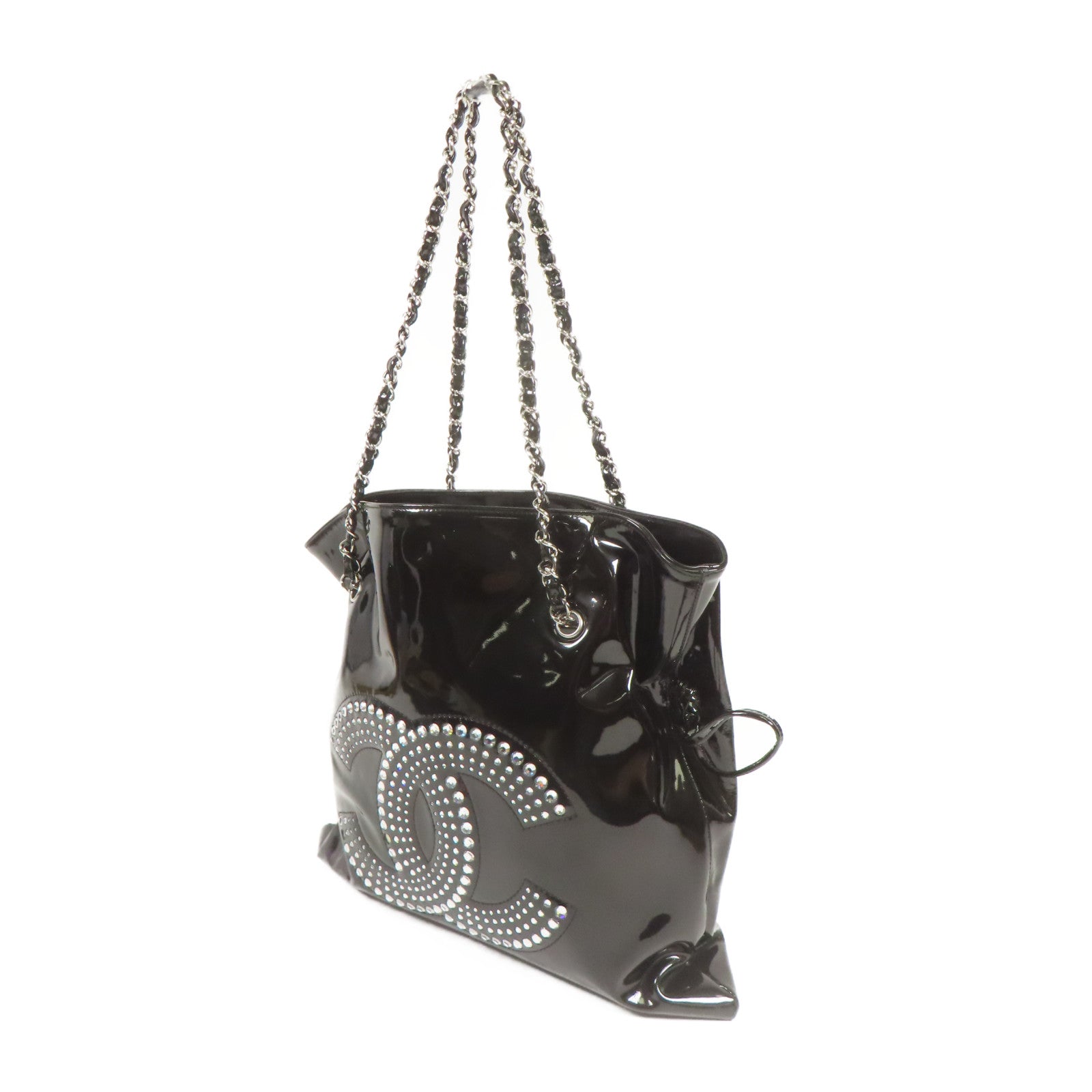 CHANEL 漆皮皮革Shoulder Bag銀扣鏈帶肩背袋