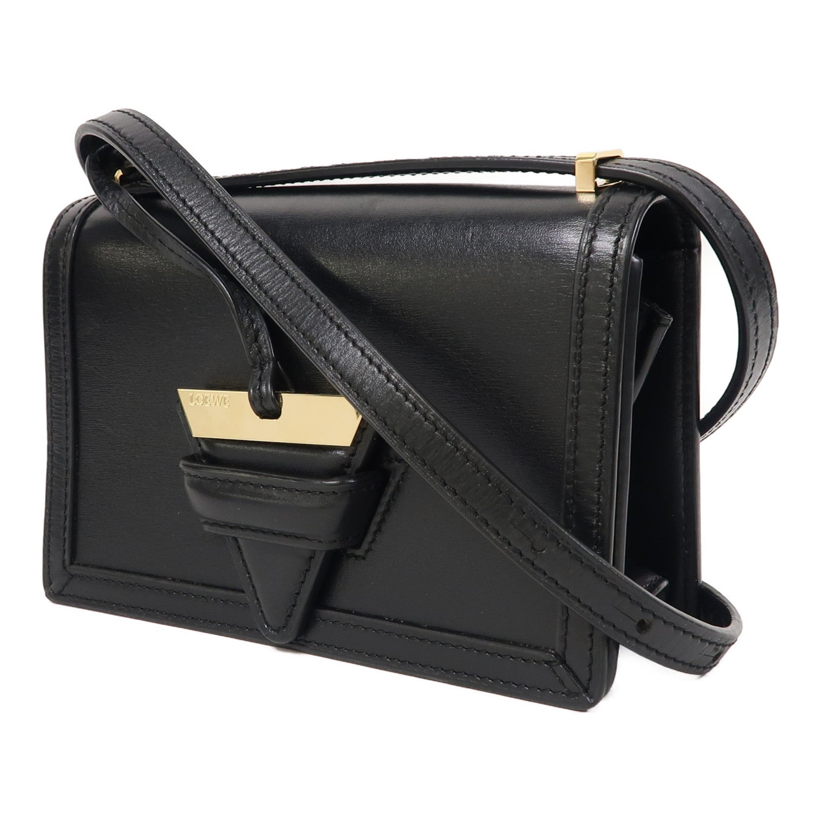 LOEWE 牛皮皮革Barcelona金扣肩背袋黑色