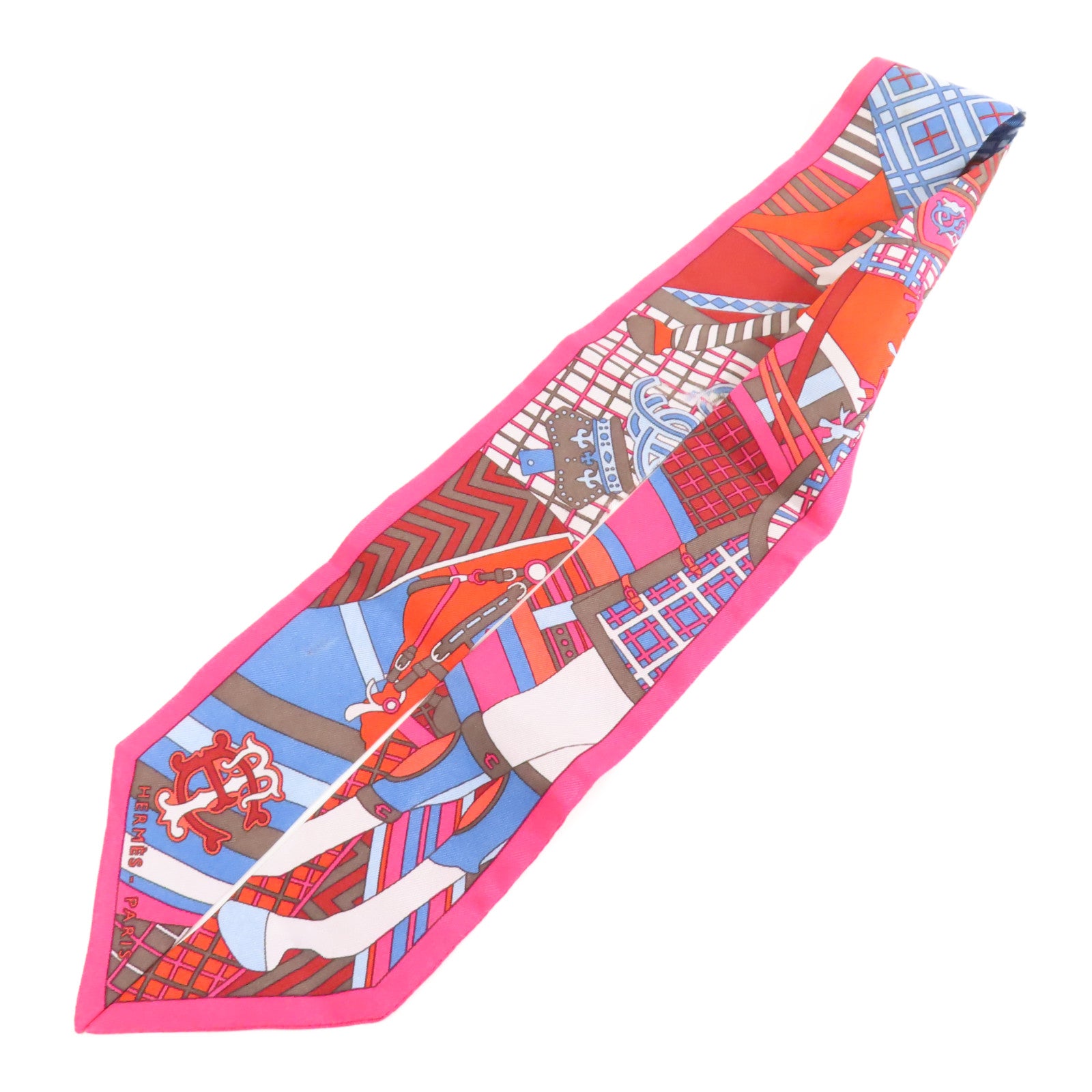 HERMES 絲質Twilly絲巾粉紅色/藍色