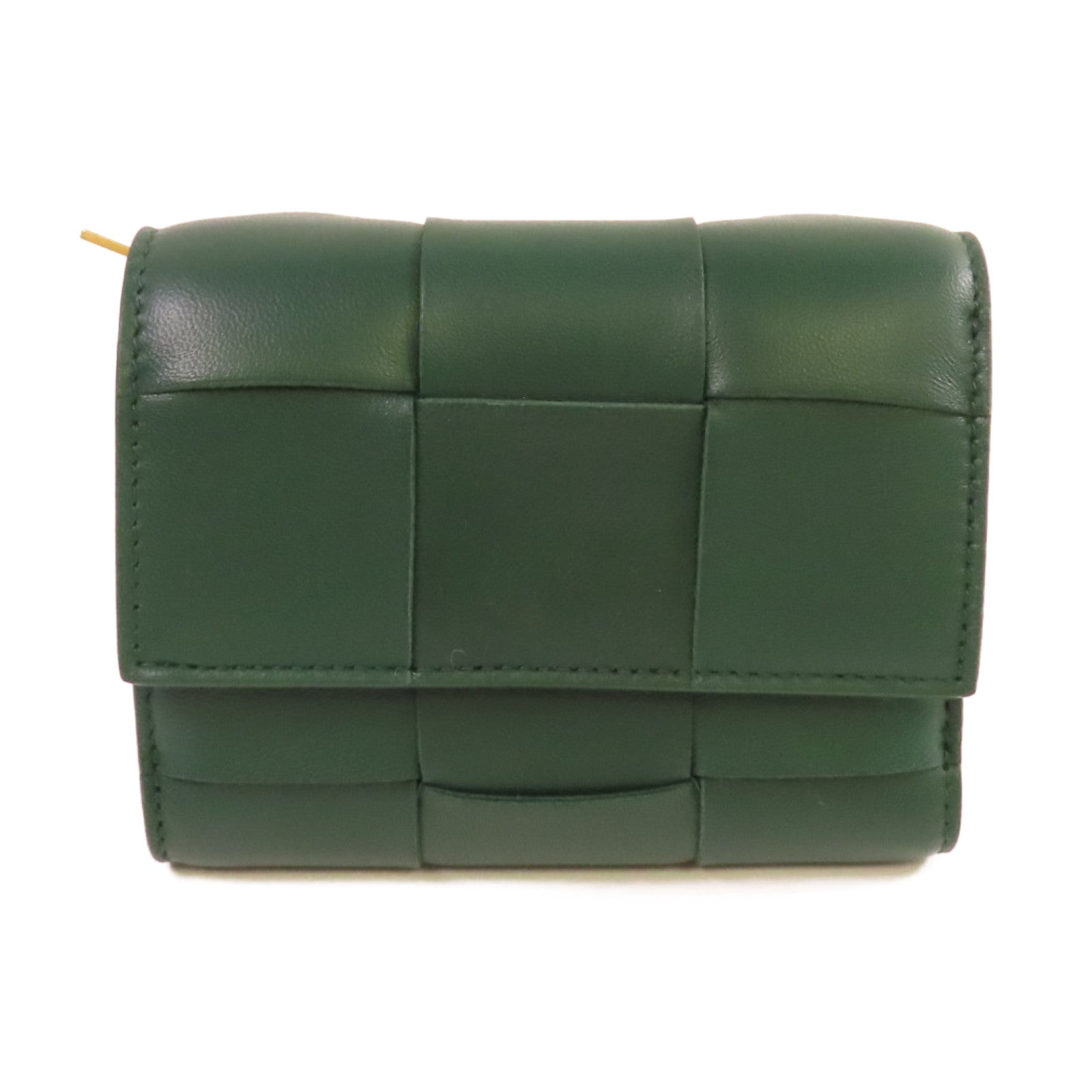 BOTTEGA VENETA 織紋皮革Cassette Tri-Fold Short Wallet金扣錢包綠色