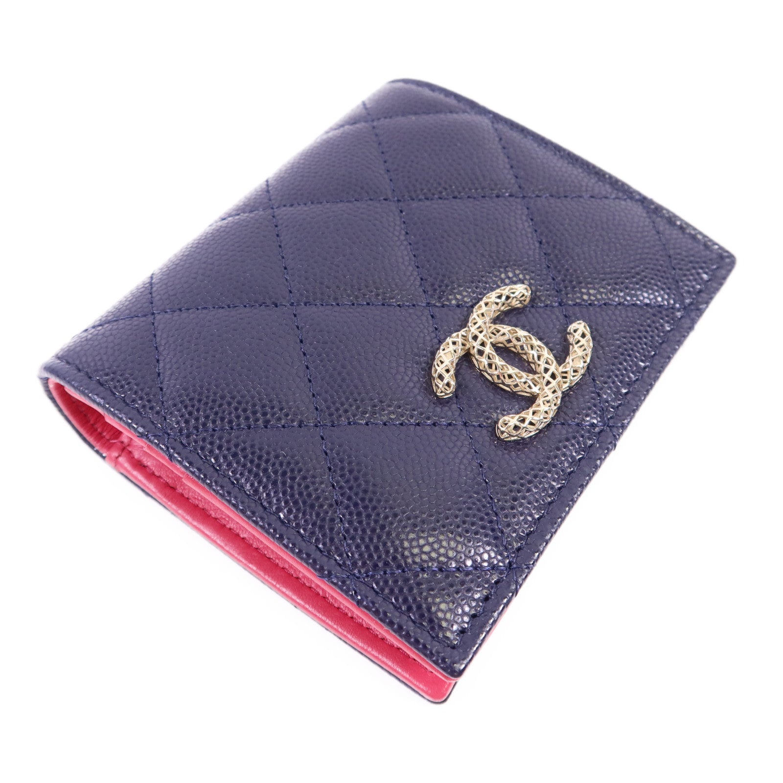 CHANEL 牛皮皮革Bifold Wallet金扣錢包