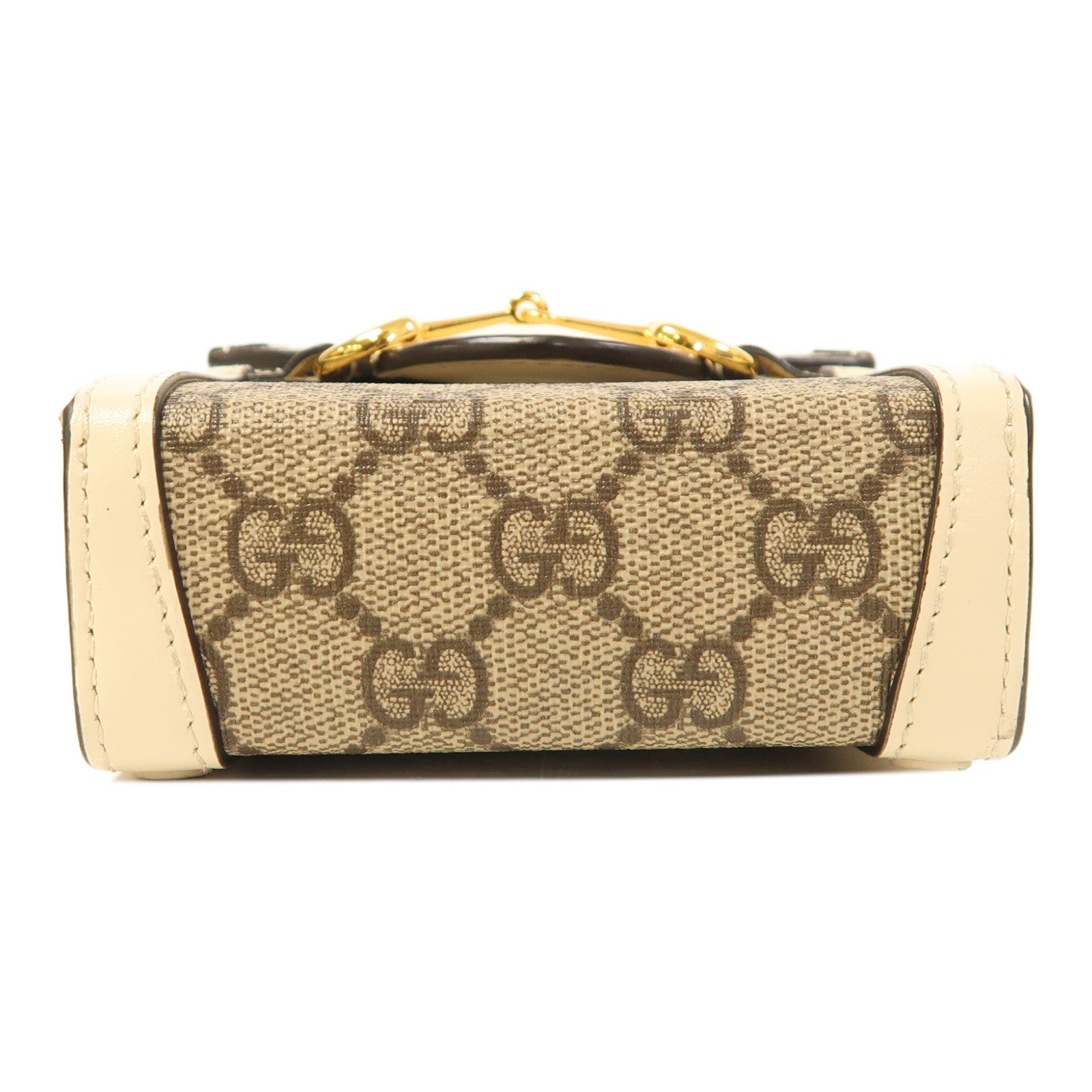 GUCCI 塗層帆布Horsebit 1955 Mini金扣肩背袋白色