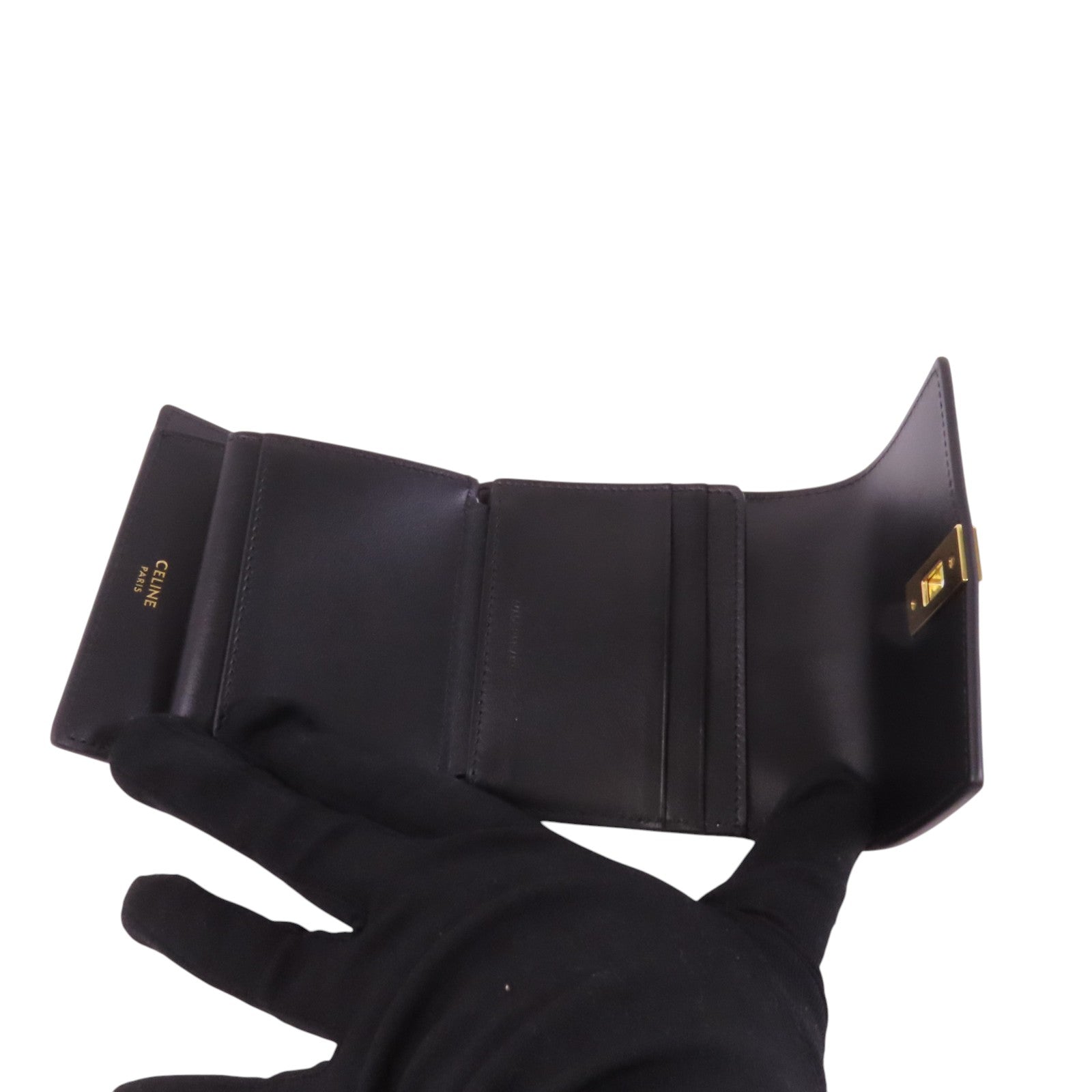 CELINE 牛皮皮革16 Trifold Wallet金扣短錢包