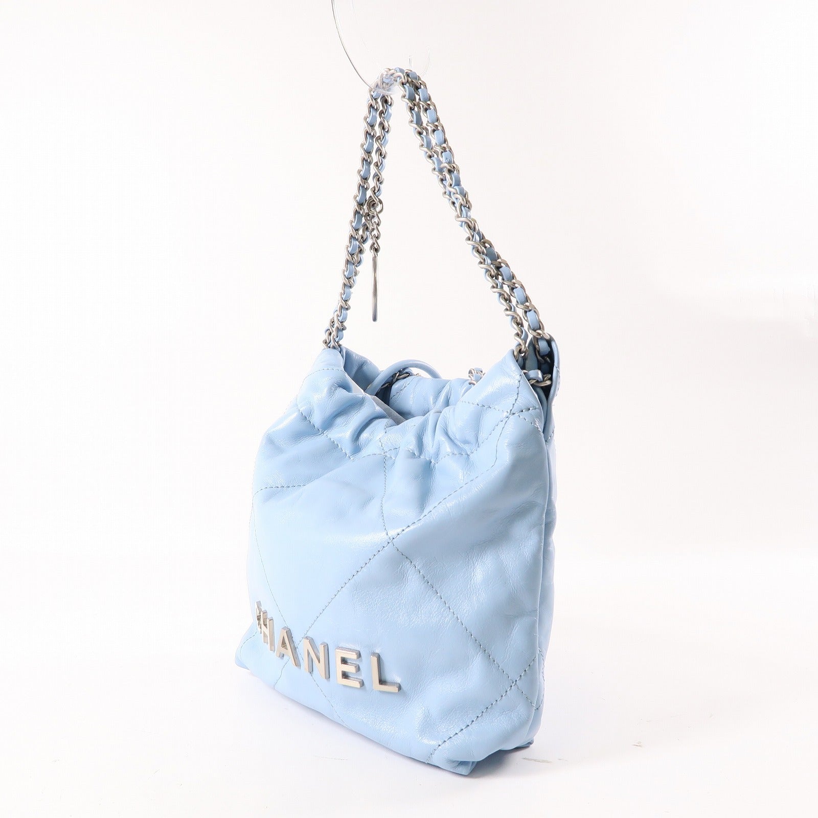 CHANEL 羊皮皮革Mini 19銀扣Shoulder Bag粉藍色