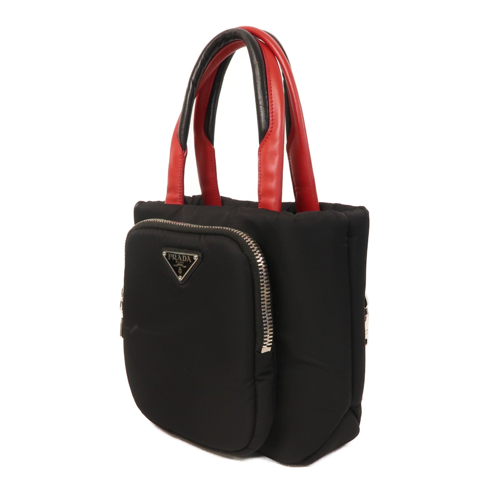PRADA 尼龍Hand Bag銀扣手挽袋黑色/紅色