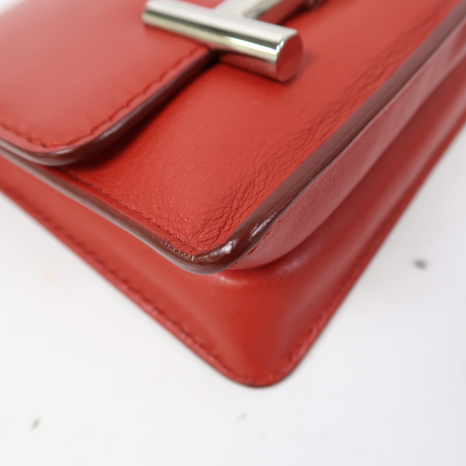 TOD'S 牛皮皮革Chain Bag銀扣鏈帶肩背袋紅色