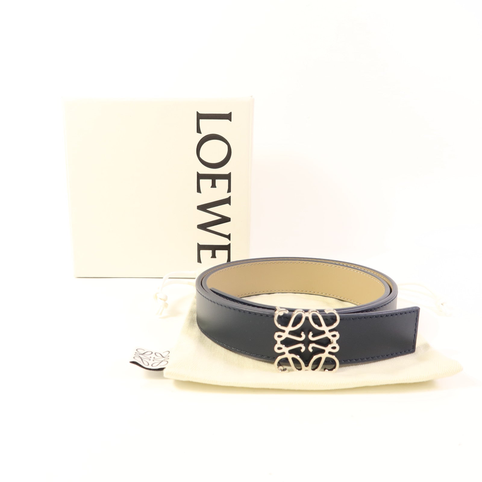 LOEWE 牛皮皮革Reversible Anagram銀扣腰帶