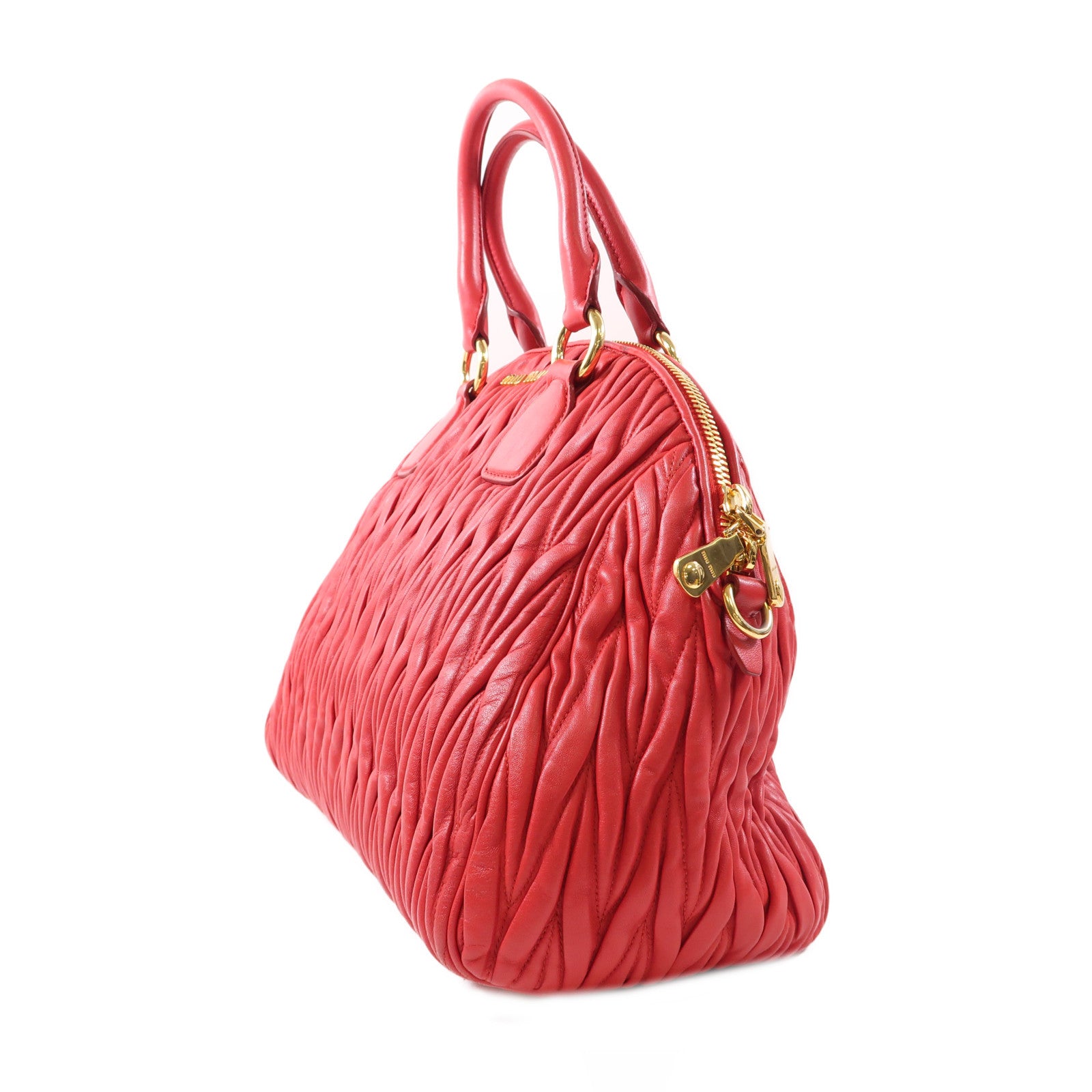 Miu Miu 牛皮皮革Matelasse金扣手挽肩背兩用袋紅色