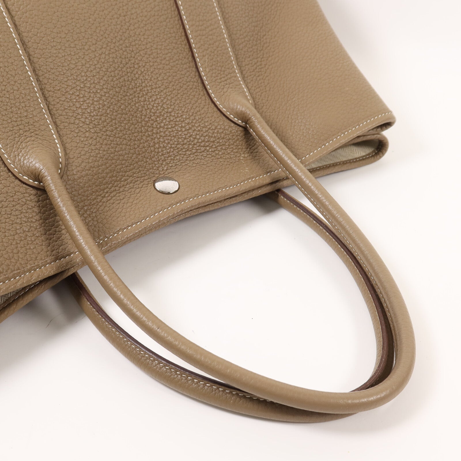 HERMES Clemence皮革Garden Party PM銀扣手挽袋Etoupe