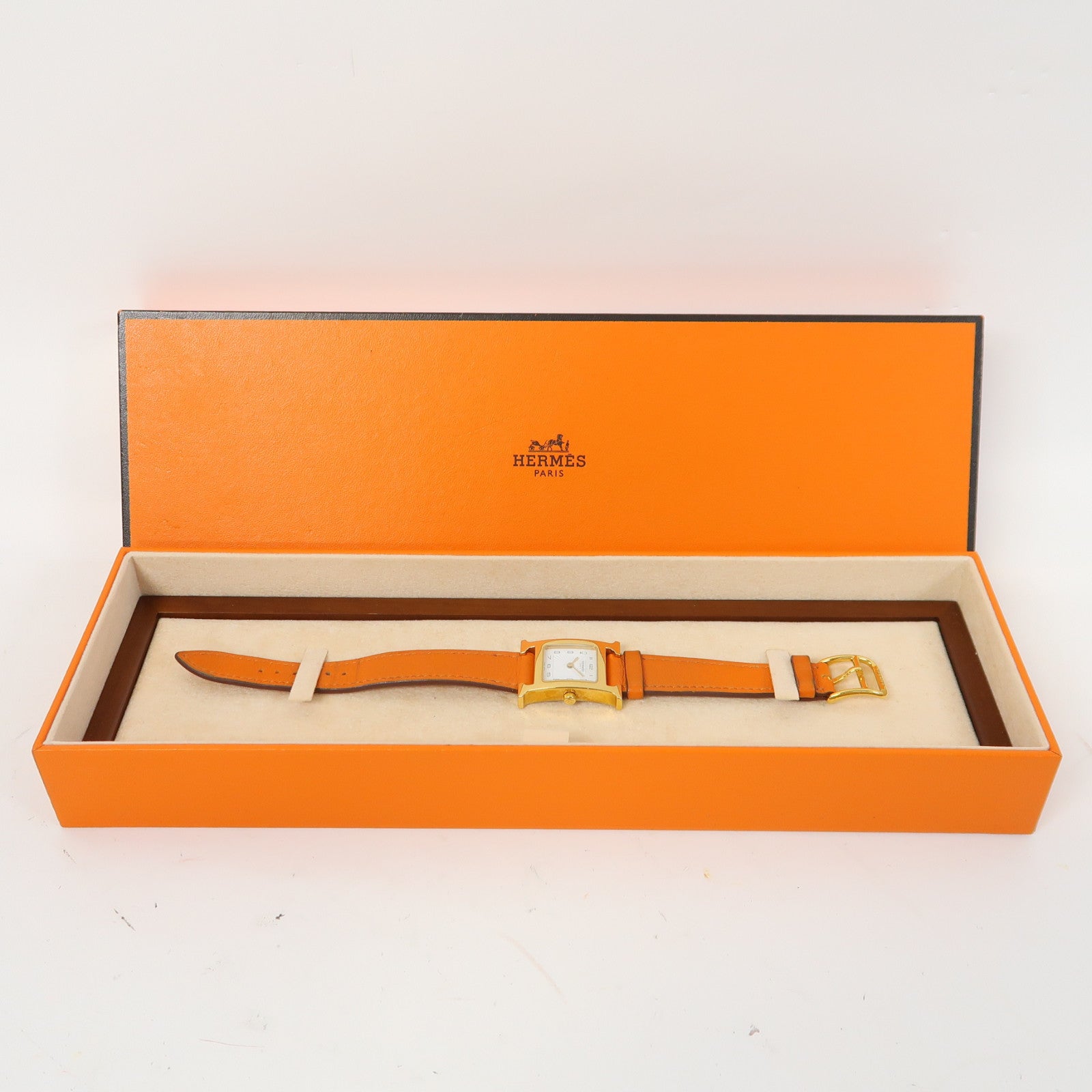 HERMES Heure H皮革/不鏽鋼手錶石英機芯白色