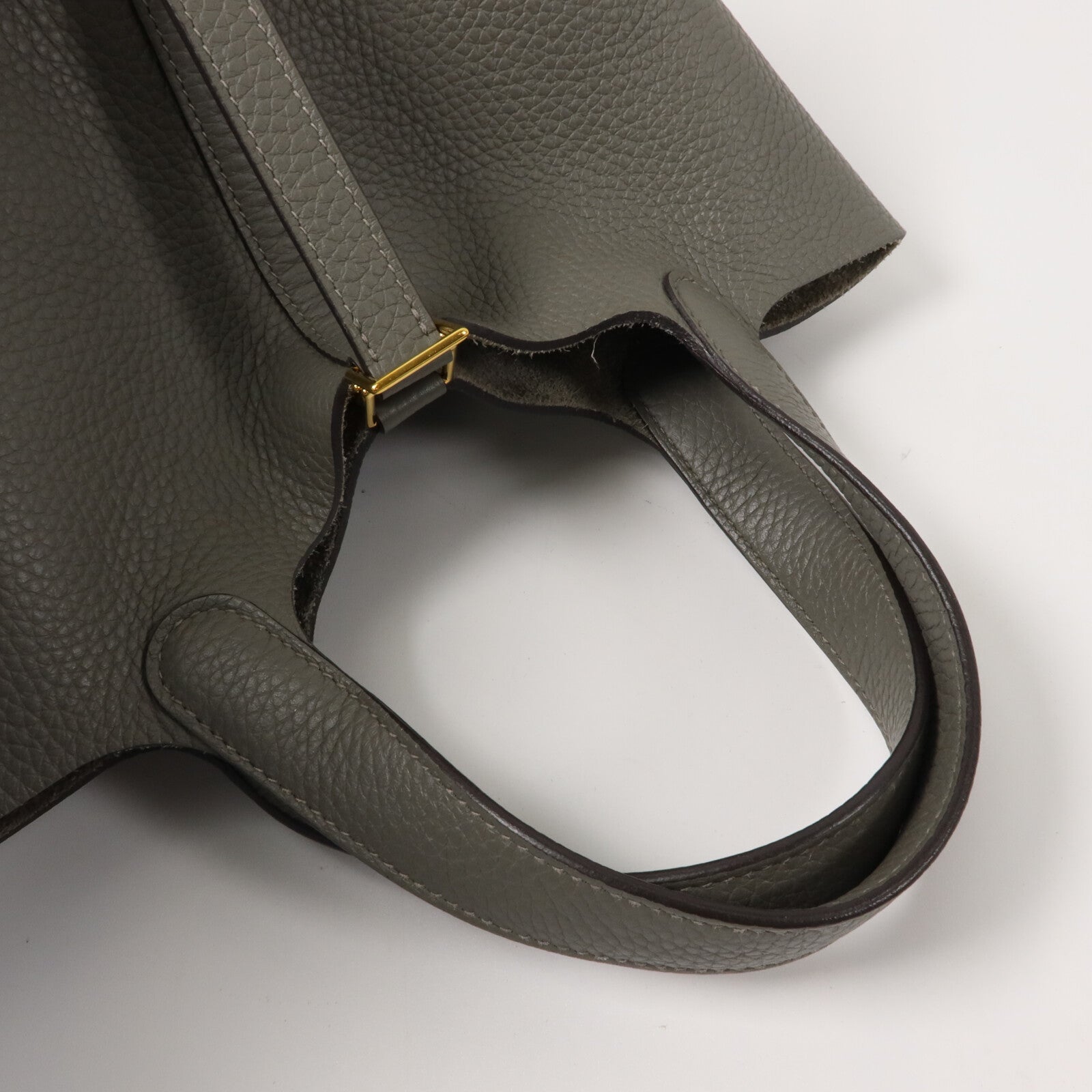HERMES Clemence皮革Picotin PM手挽袋Gris Meyer