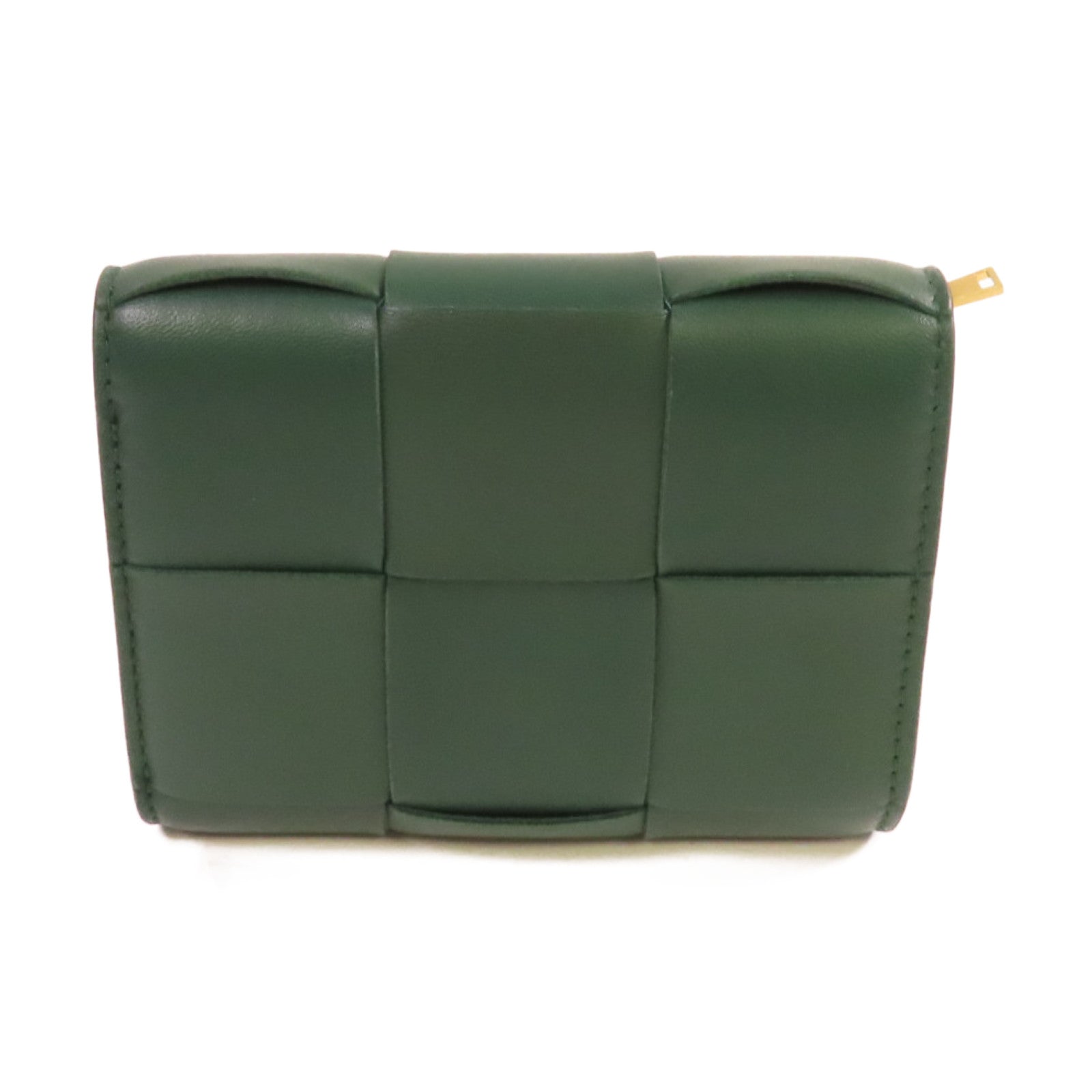 BOTTEGA VENETA 織紋皮革Cassette Tri-Fold Short Wallet金扣錢包綠色