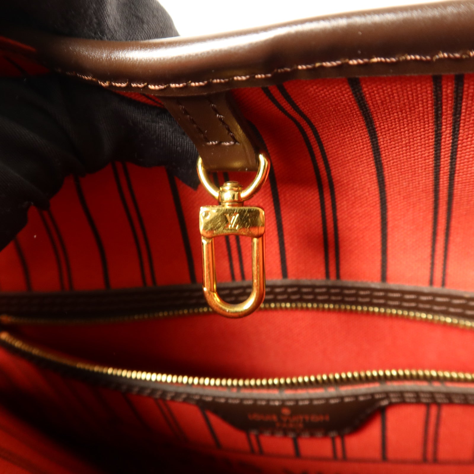 LOUIS VUITTON Damier Neverfull MM金扣手挽袋