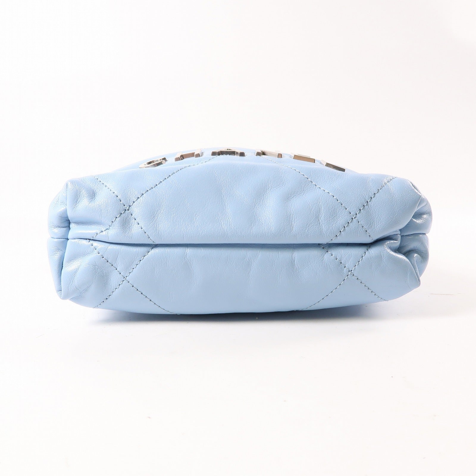 CHANEL 羊皮皮革Mini 19銀扣Shoulder Bag粉藍色