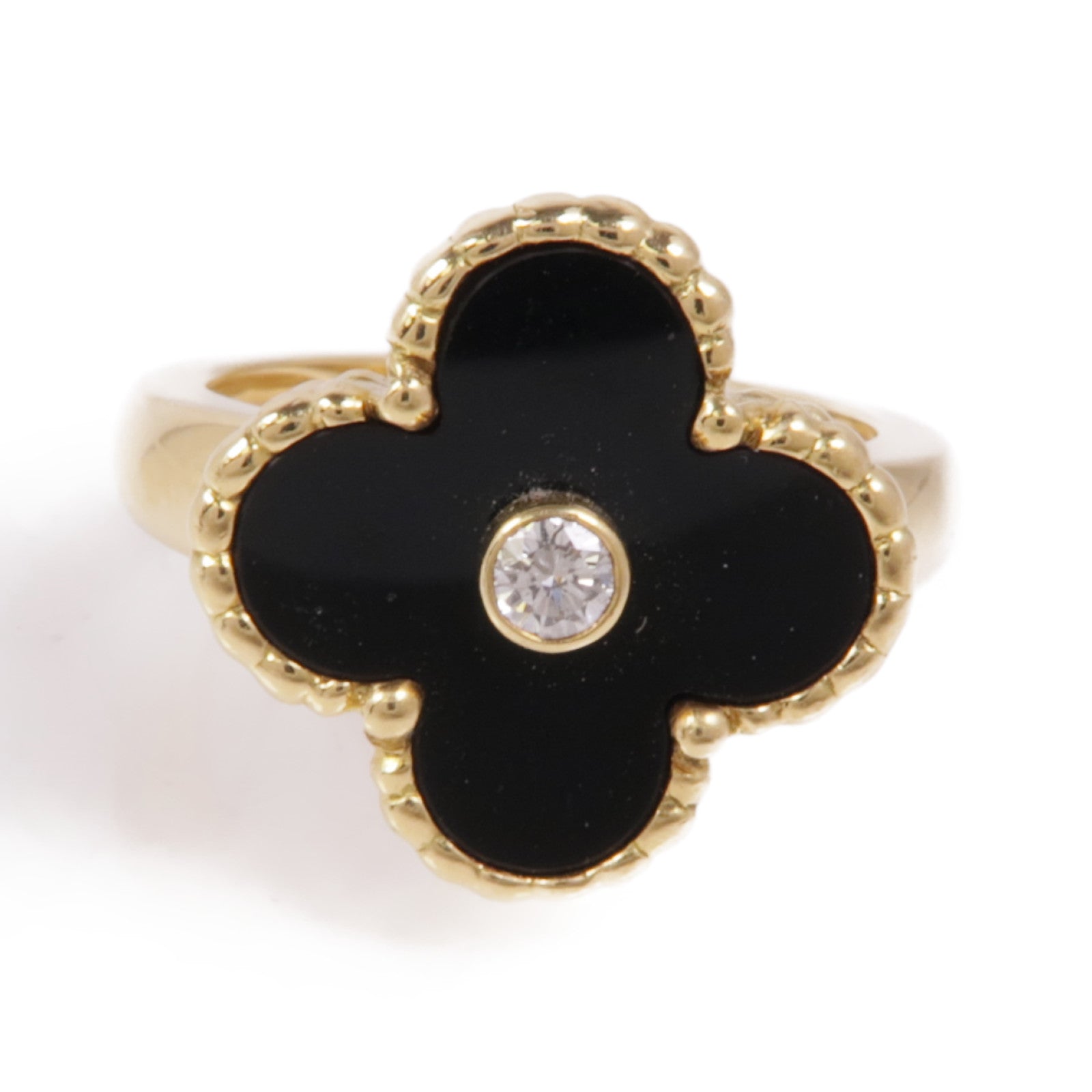 Van Cleef & Arpels 18K黃金Vintage Alhambra Ring鑽石/黑瑪瑙戒指VCA#49 US#5