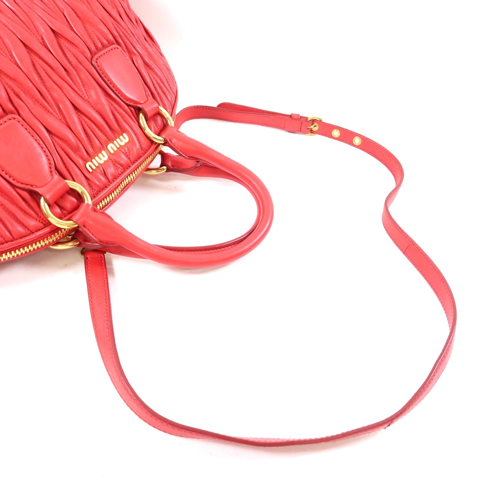 Miu Miu 牛皮皮革Matelasse金扣手挽肩背兩用袋紅色